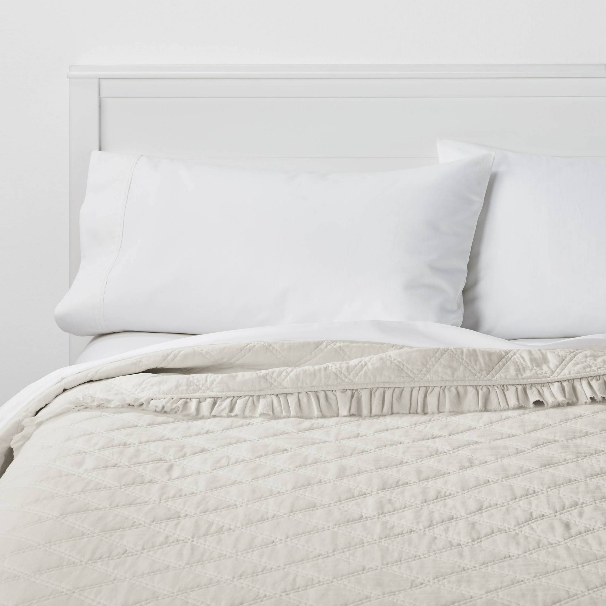 King Vintage Washed Ruffle Quilt Natural Threshold dersya