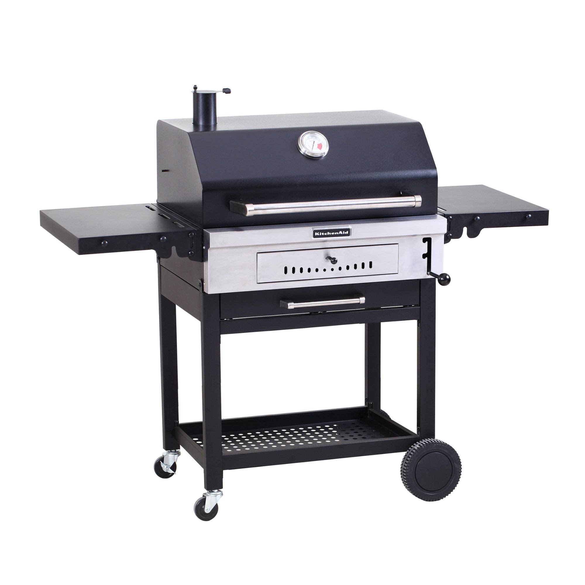 KitchenAid Cart-Style Charcoal Grill in Black with Foldable Side - dersya