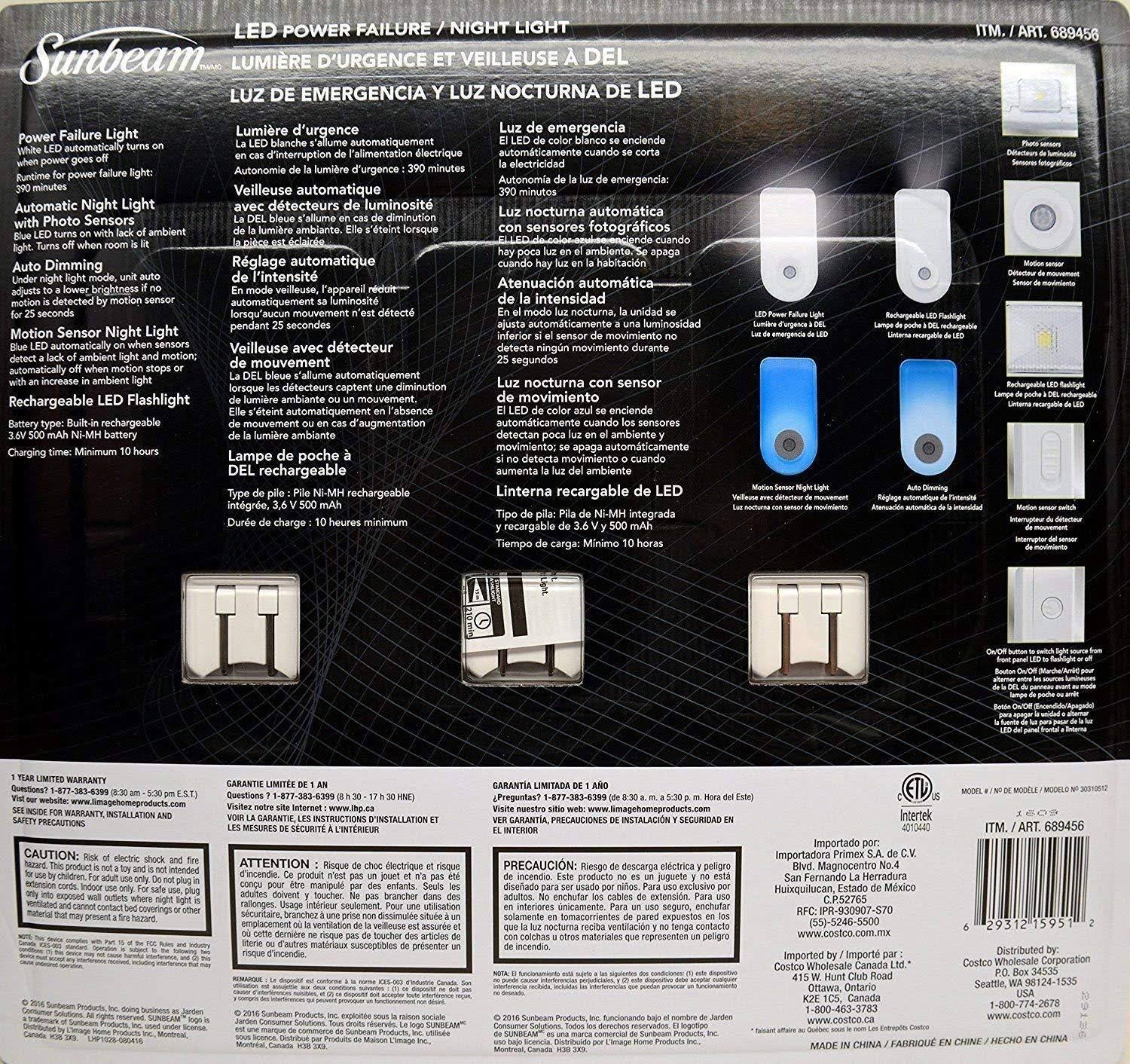 Sunbeam LED Power Failure / Night Light 3 Pack dersya