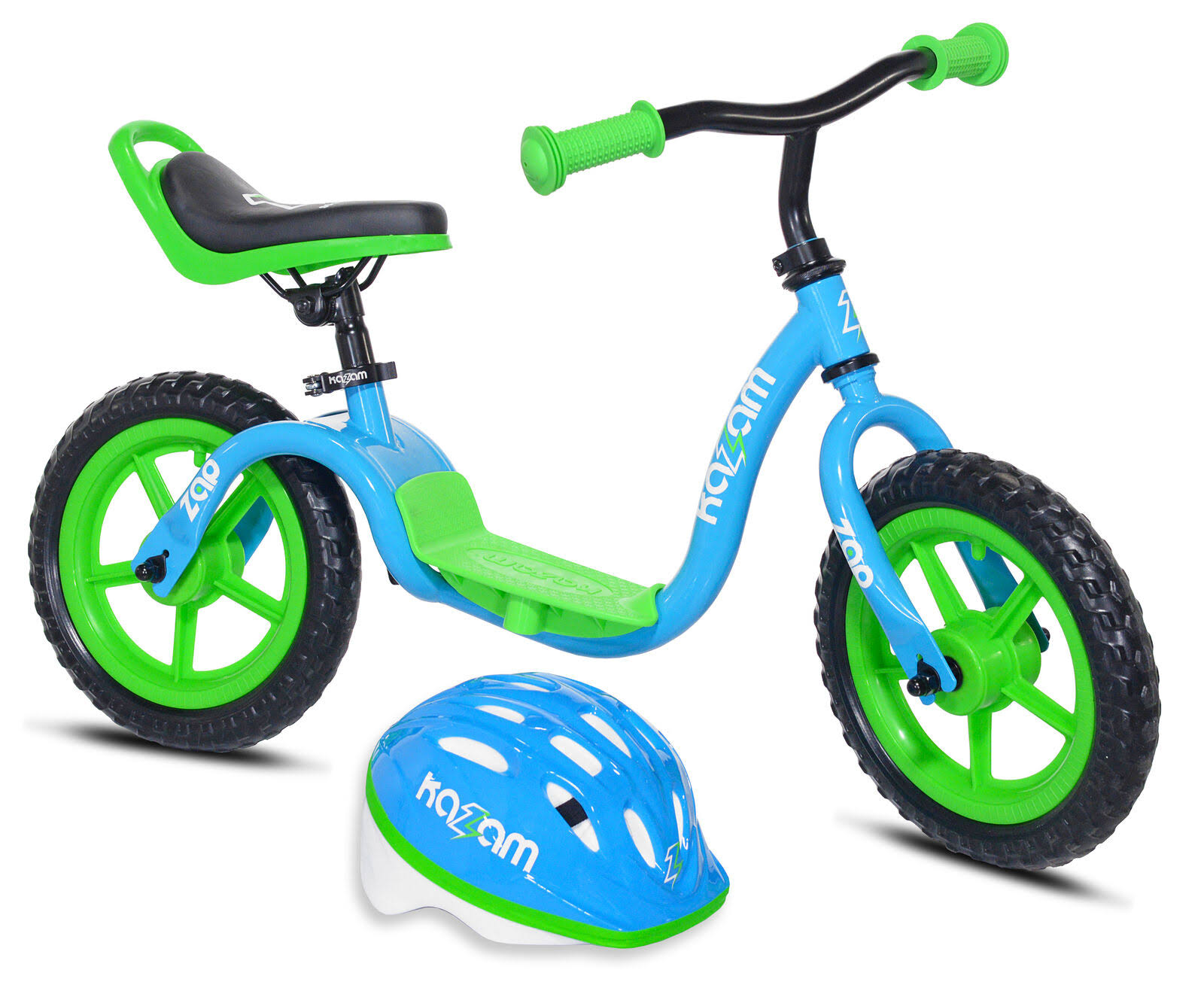 Kazam 12x22 Child&s Balance Bike and Helmet, Green/Blue dersya