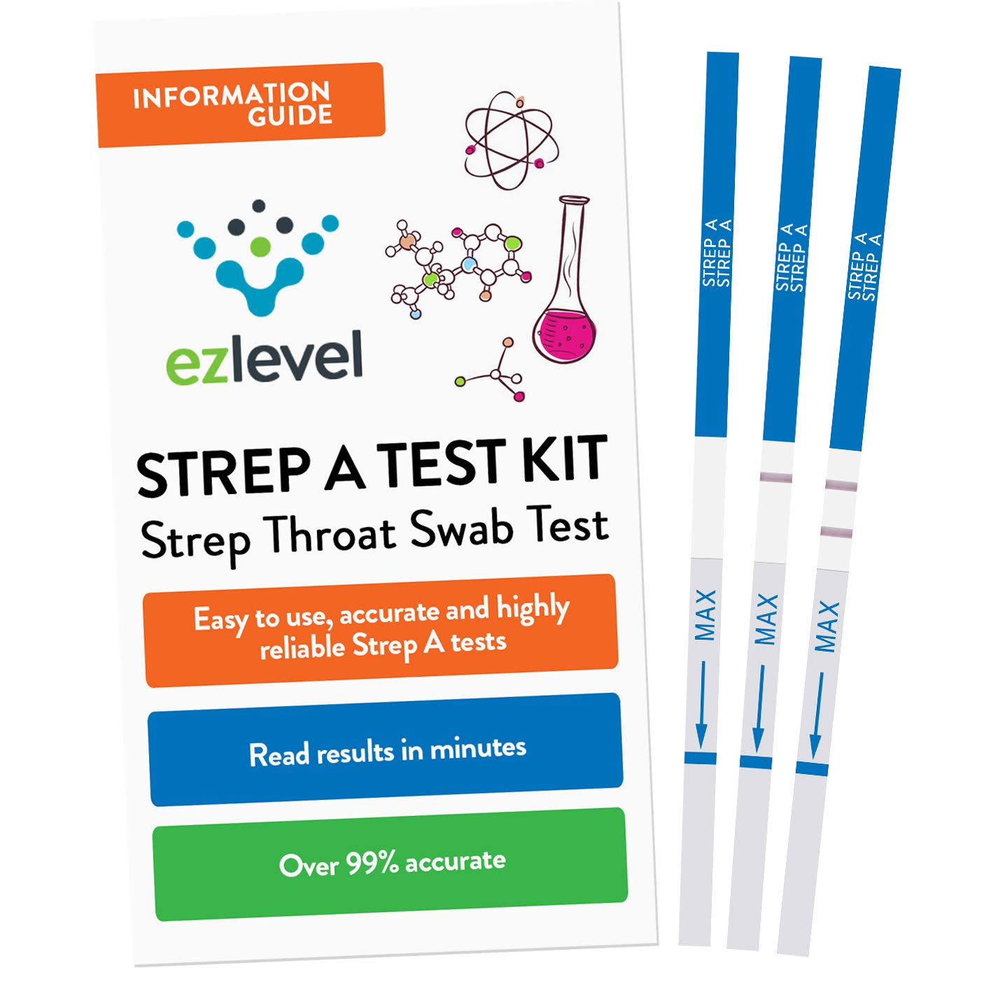 EZ Level Strep A Test Strips Kit for Strep Throat Testing (25 Tests