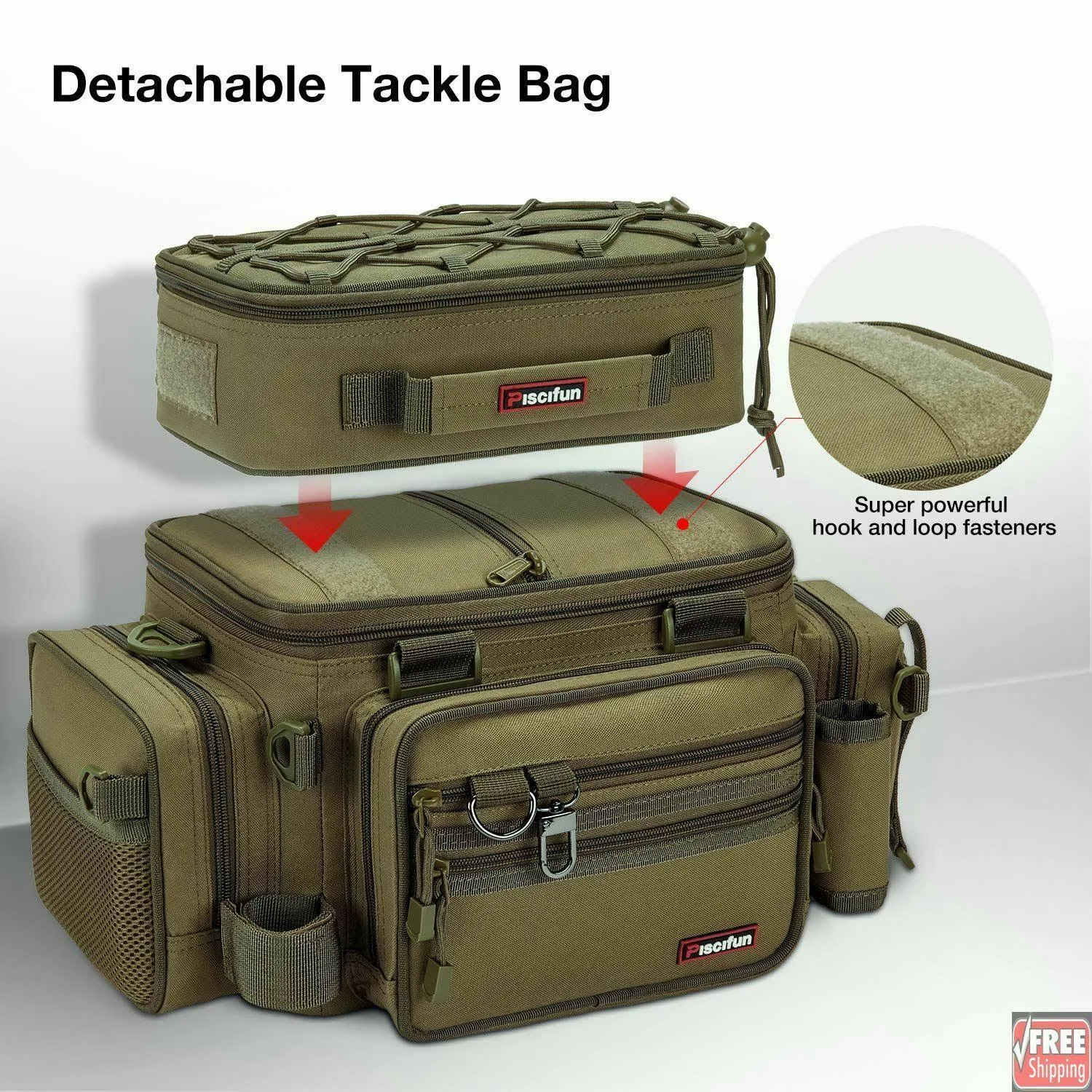 🔥Piscifun Outdoor Fishing Tackle Box Bag Militarygrade Multifunctional