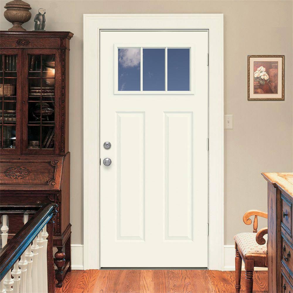 🔥jeld Wen 36 In X 80 In 3 Lite Craftsman Primed Steel Prehung Left Hand Inswing Front Door W