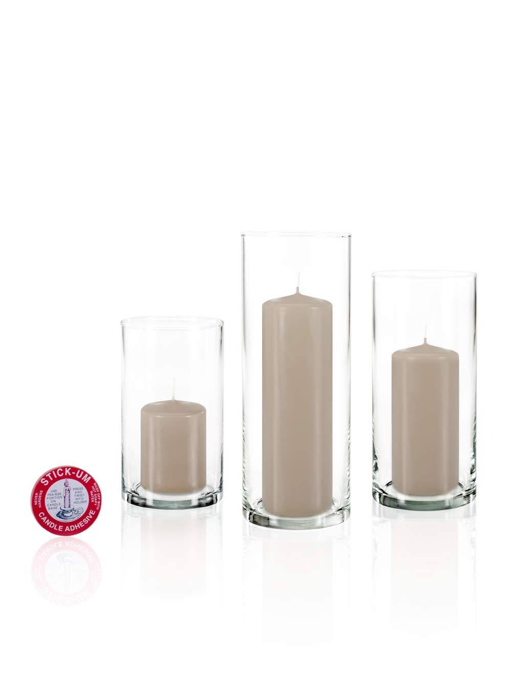 🔥Yummi Set of 12 Slim Pillar Candles and Cylinder Vases Sandstone