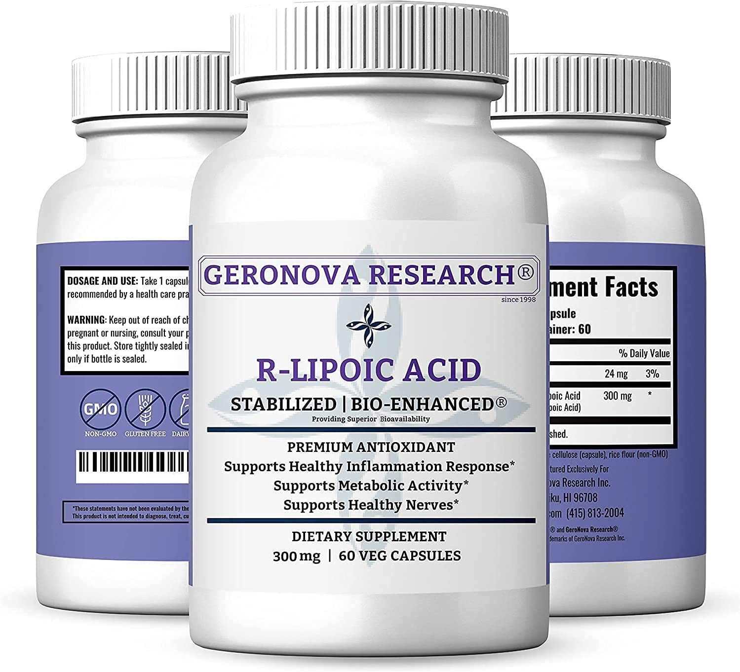 GeroNova Research R Lipoic Acid 300mg 60ct Premium R Alpha Lipoic