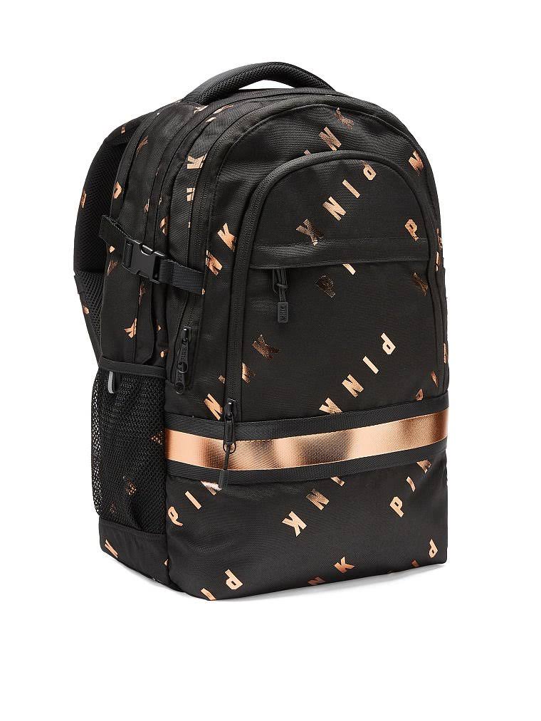 Victoria&s Secret Pink Collegiate Backpack School Bag Black Copper Foil