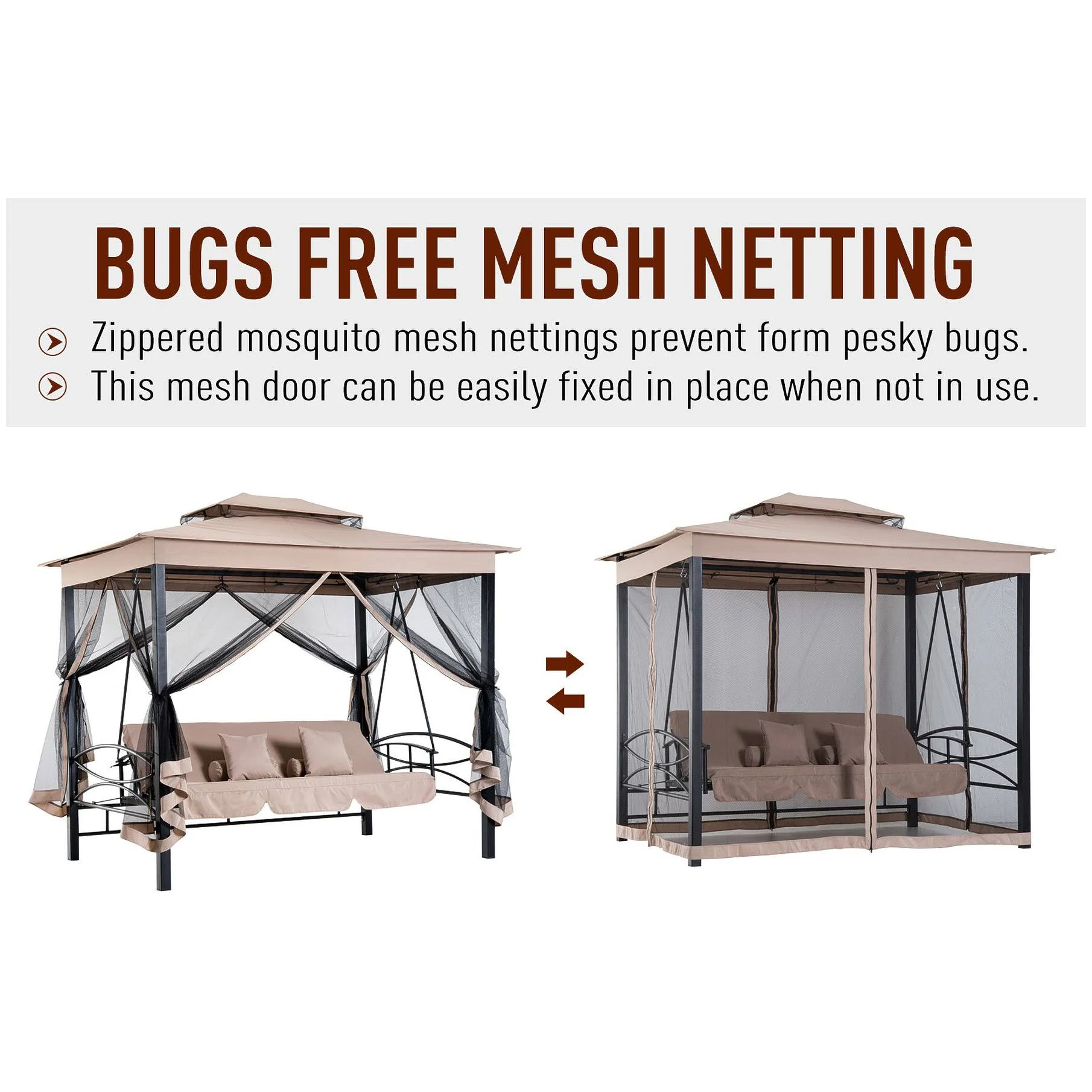 Outsunny 3 Person Outdoor Patio Daybed Canopy Gazebo Swing with Mesh Walls dersya