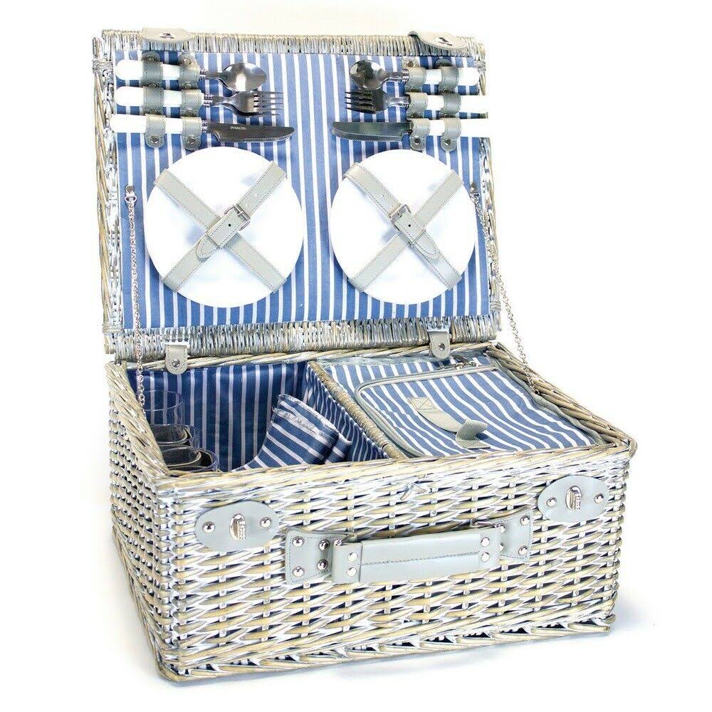 Yellowstone 4 Person Wicker Picnic Basket with Cooler Compartment (Grey