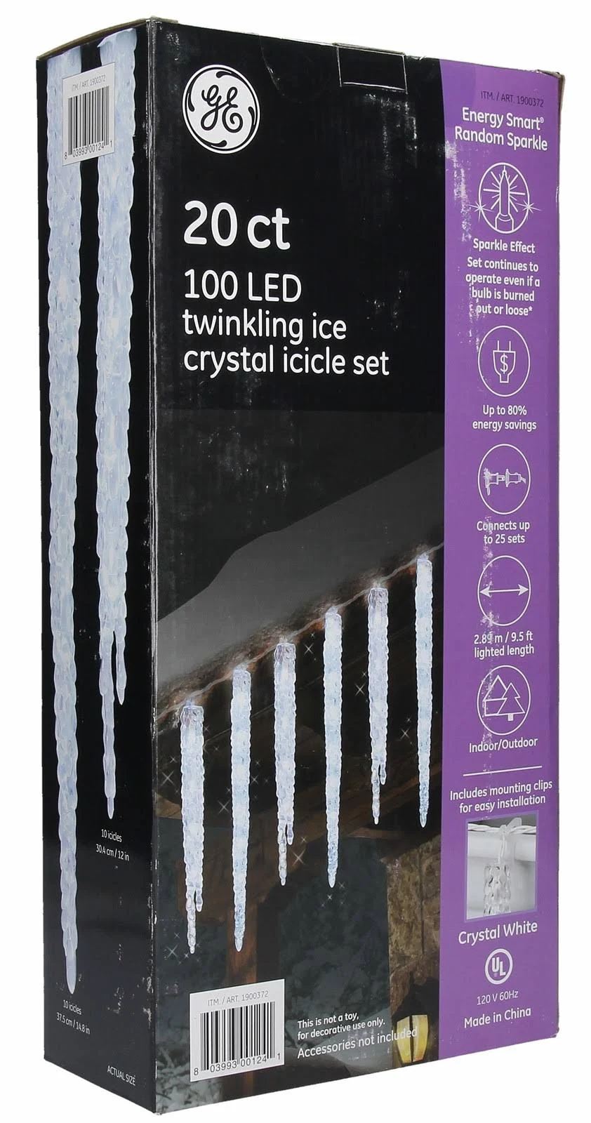 GE 20Count Twinkling Ice Crystal Icicle Set, White dersya