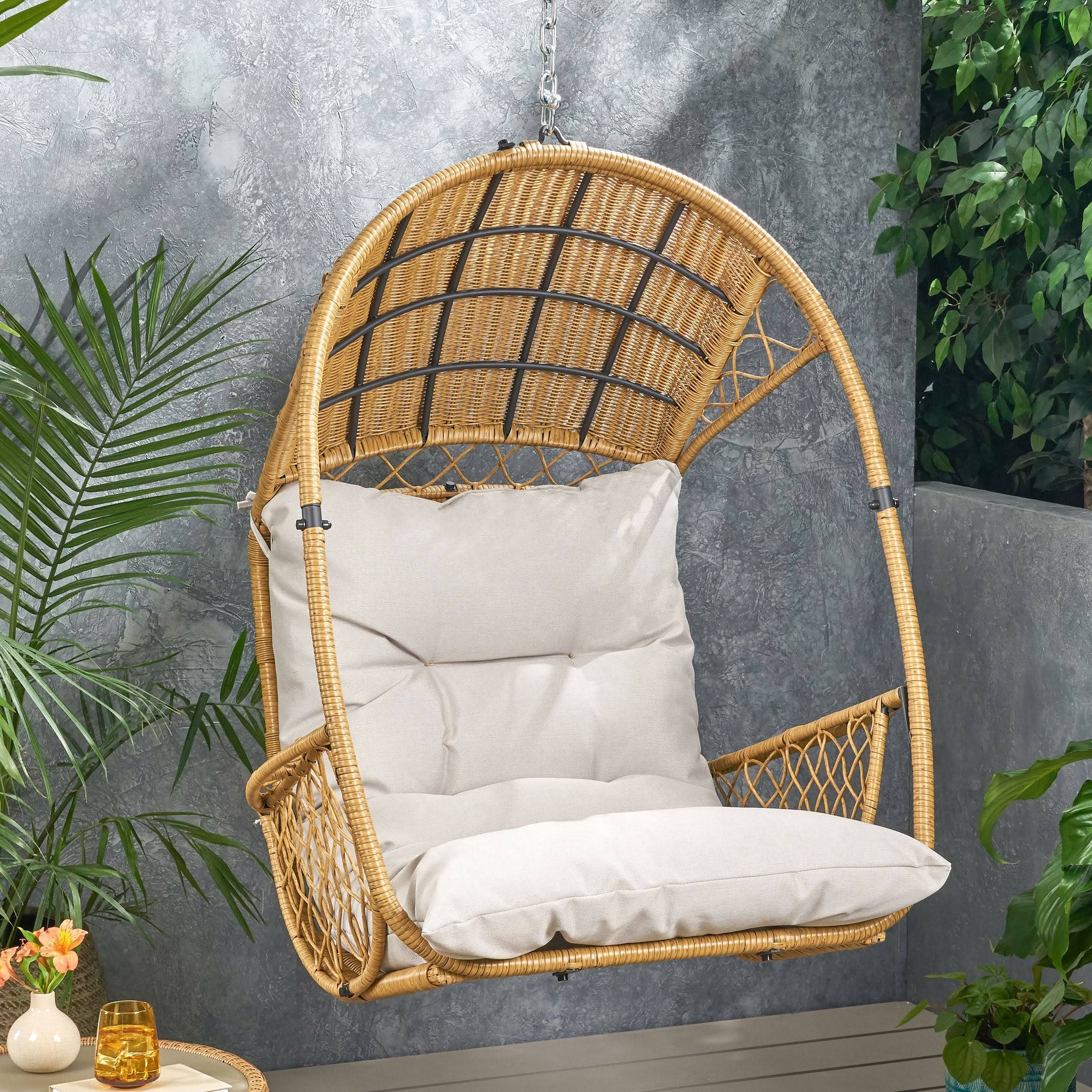 🔥Malia Outdoor Wicker Hanging Chair (Stand Not Included) Brown/Tan