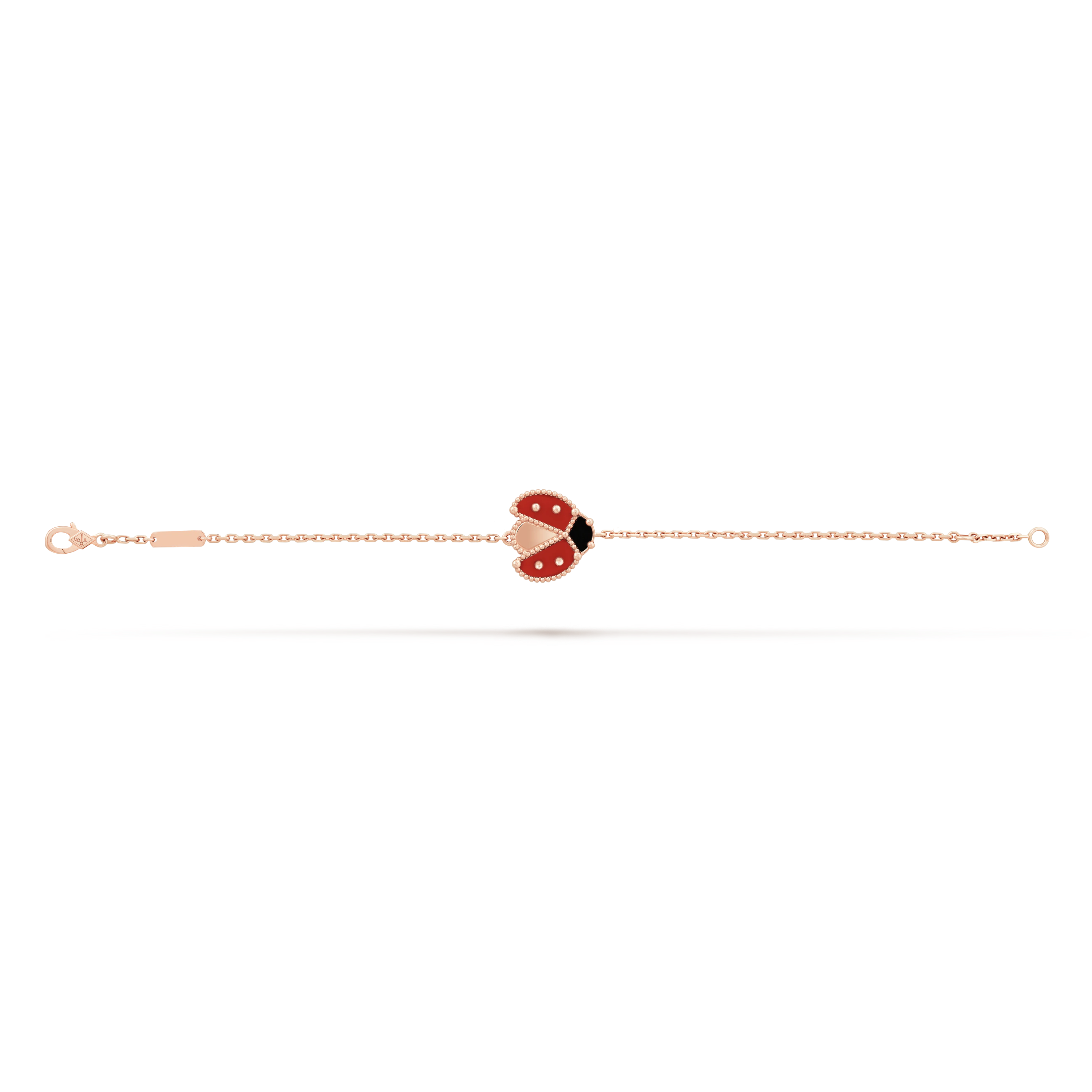 Lucky Spring bracelet, ladybug with spread wings, rose gold, onyx, carnelian.