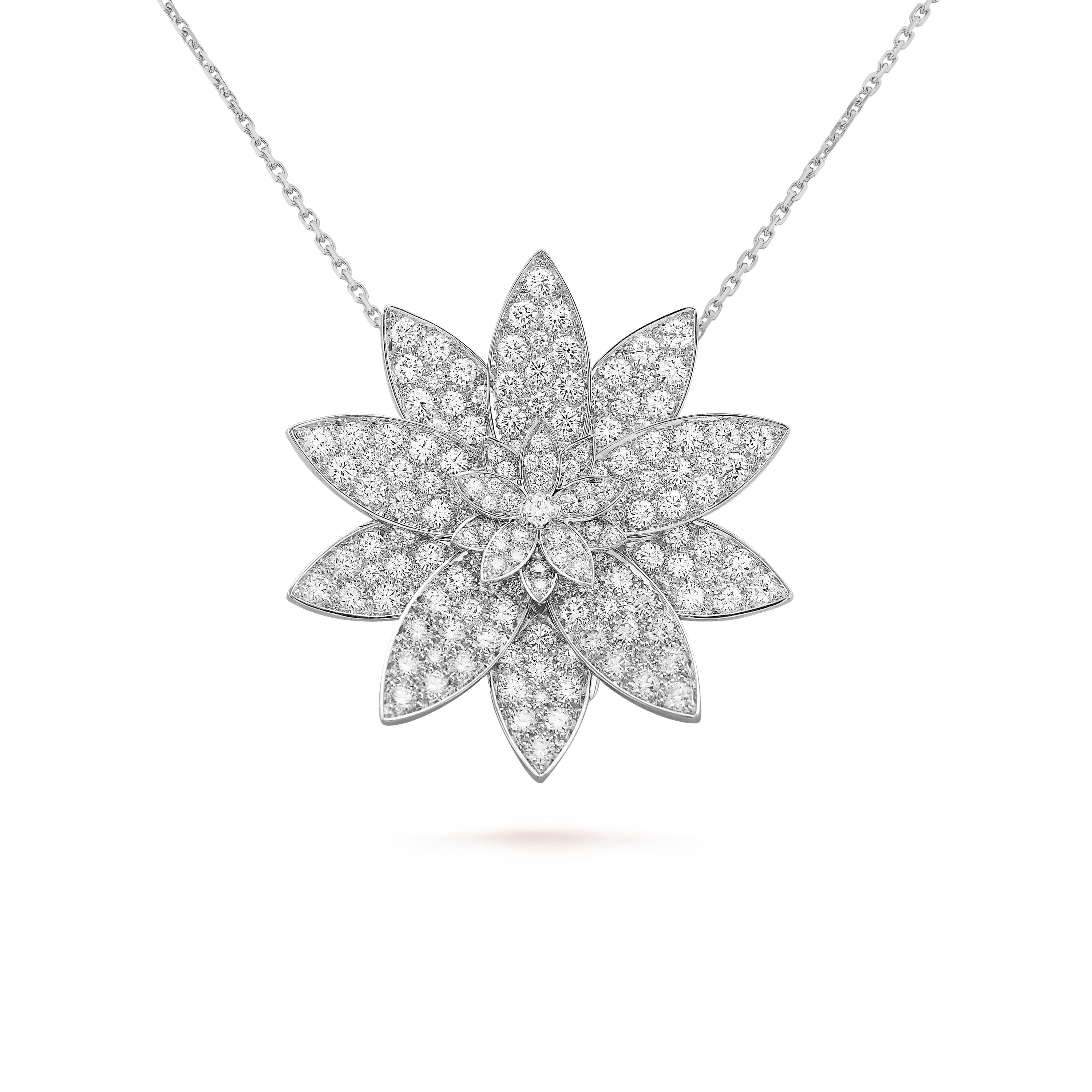 Lotus clip pendant, large model white gold, Diamond