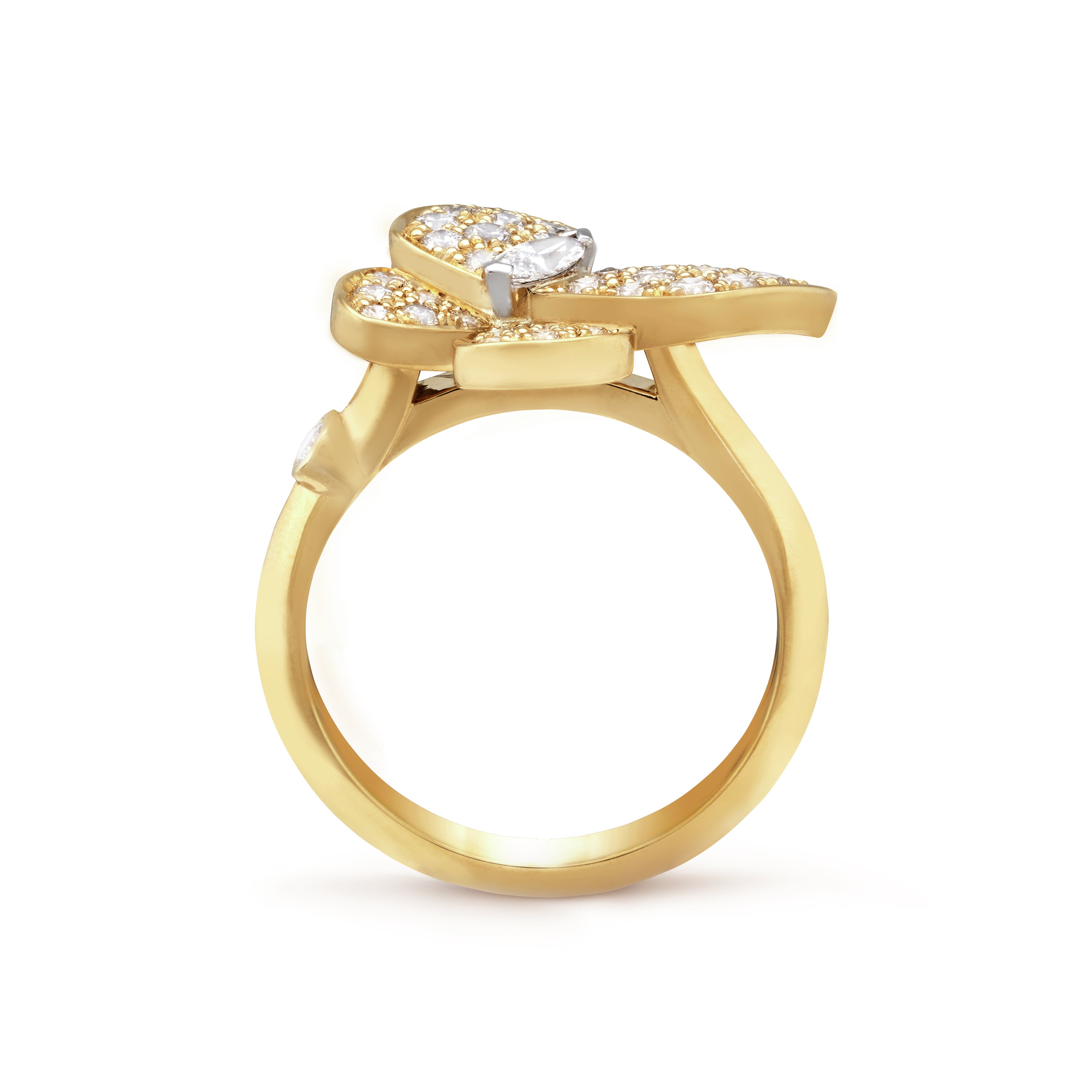 Two Butterfly ring yellow gold, Diamond
