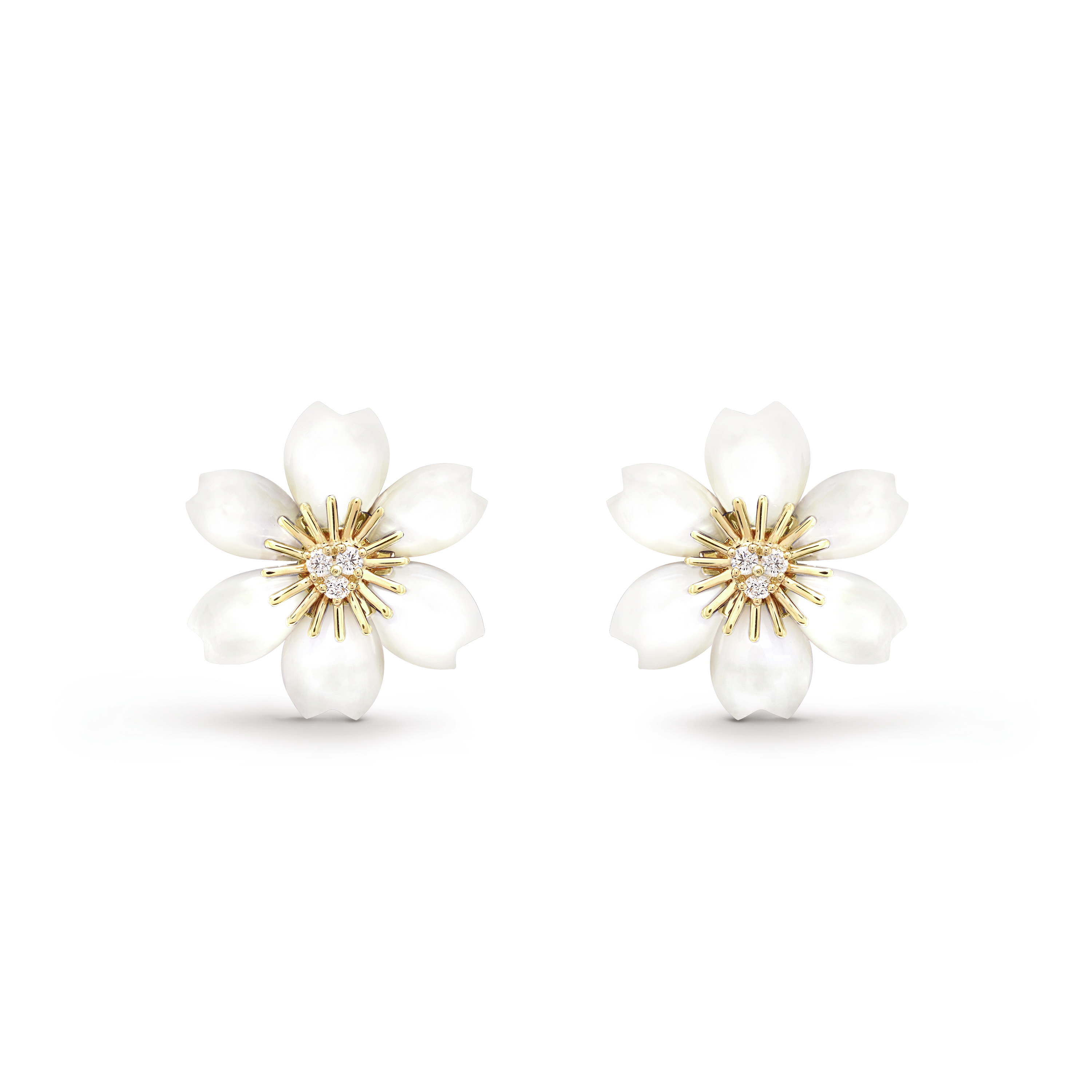 Rose de Noël earrings, mini model yellow gold, Diamond