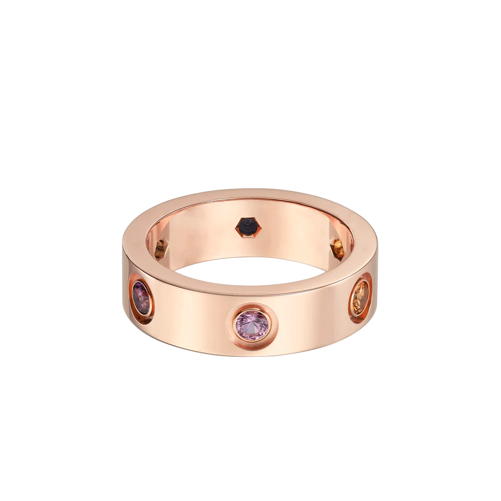 KADIR-LOVE RING ROSE GOLD, SAPPHIRES, GARNETS, AMETHYST