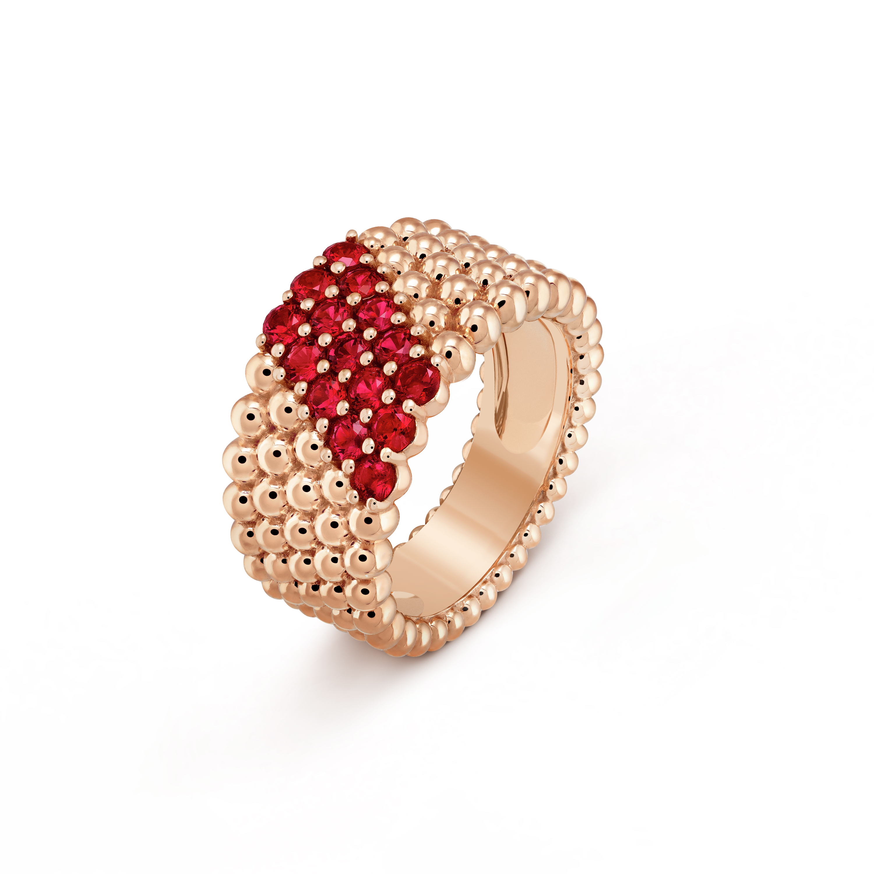 Perlée couleurs ring, 5 rows  rose gold, Ruby