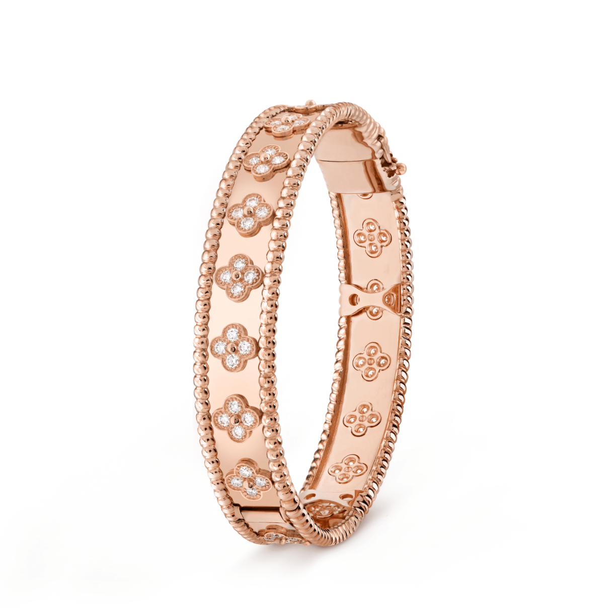 Perlée clovers bracelet, small model Rose gold, Diamond