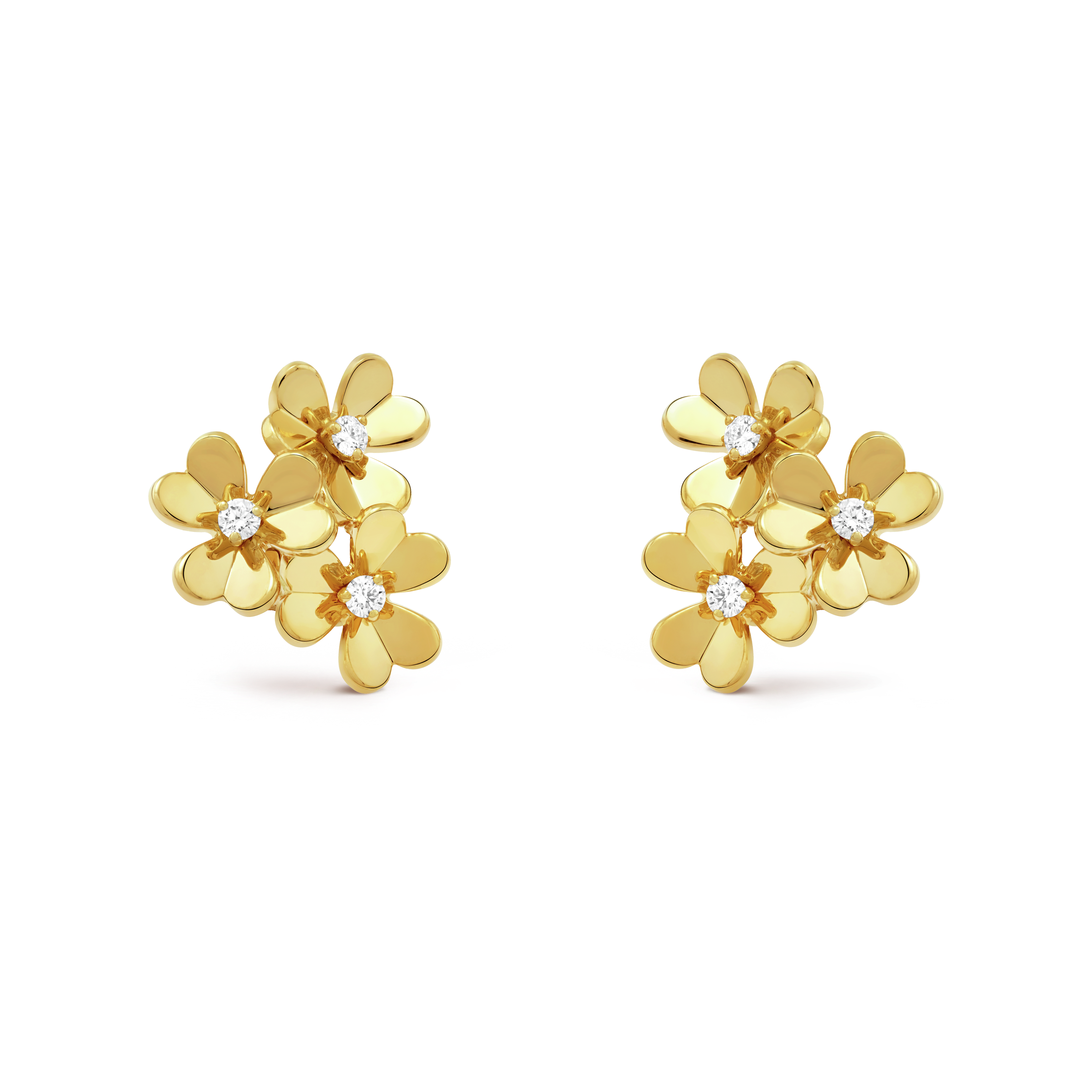 Frivole earrings, 3 flowers, mini model  yellow gold, Diamond