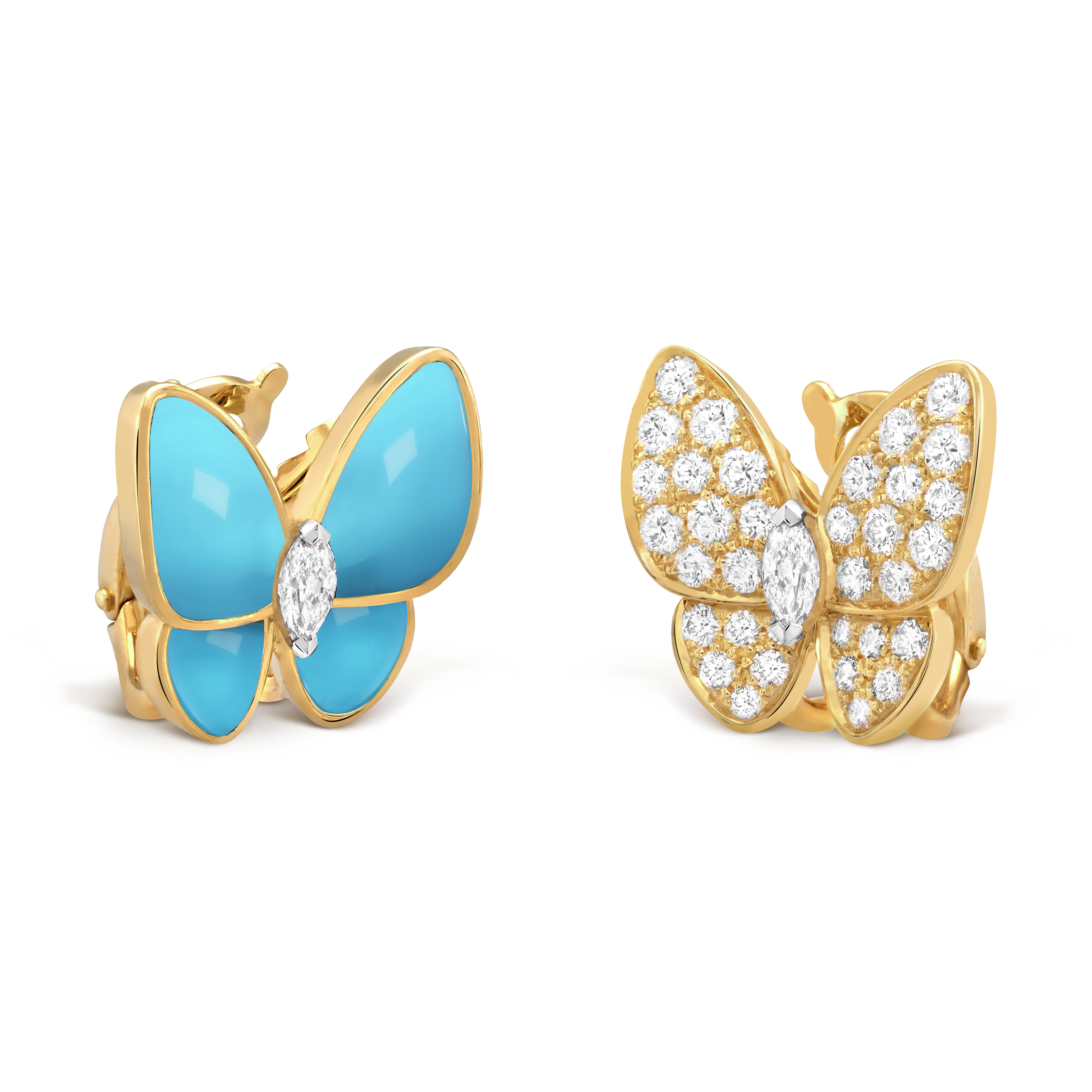 Two Butterfly earrings  yellow gold, Diamond