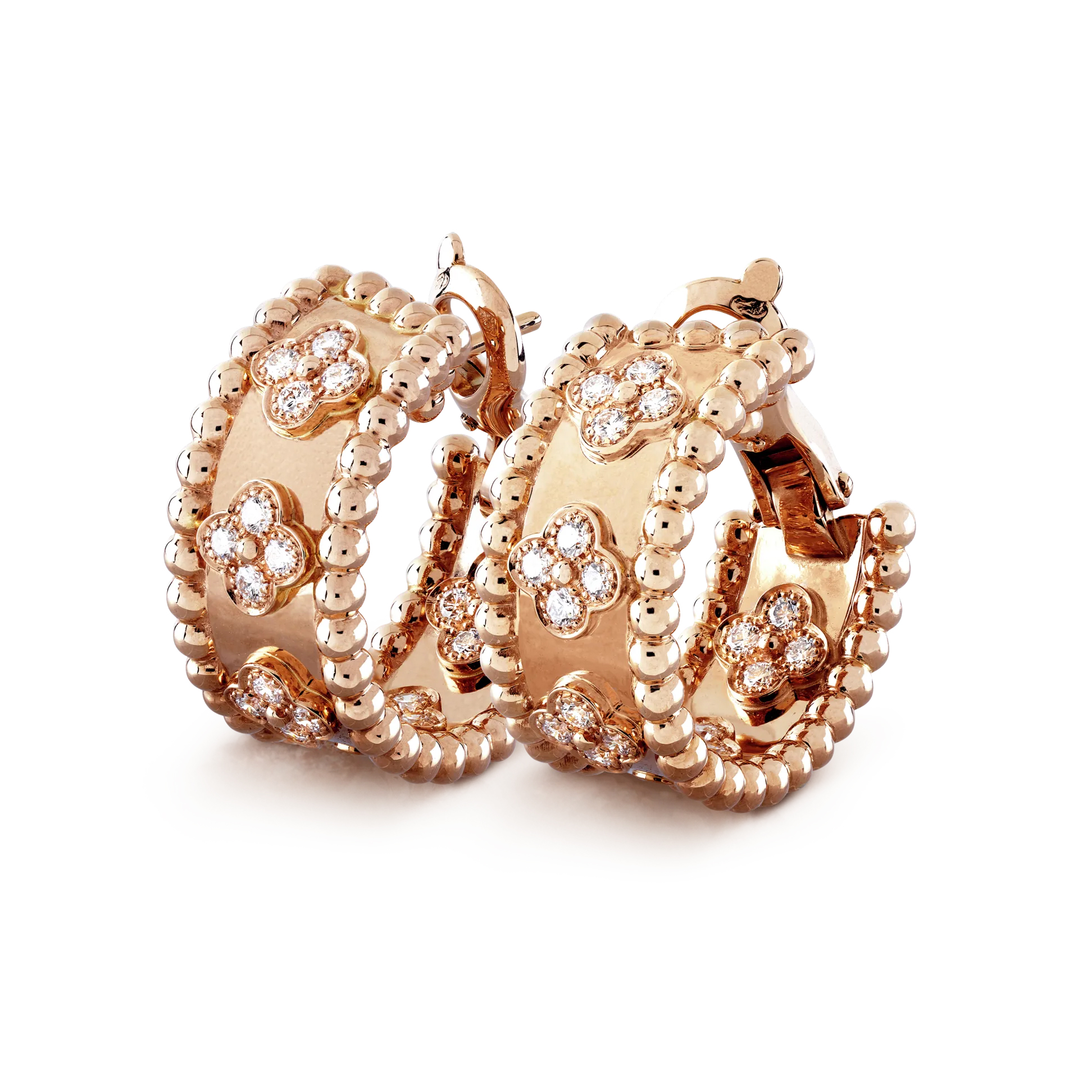 Perlée clovers hoop earrings rose gold, Diamond