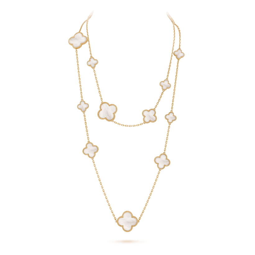 Van Cleef&Arpels VintageMagic Alhambra long necklace, 16 motifs  yellow gold, Mother-of-pearl