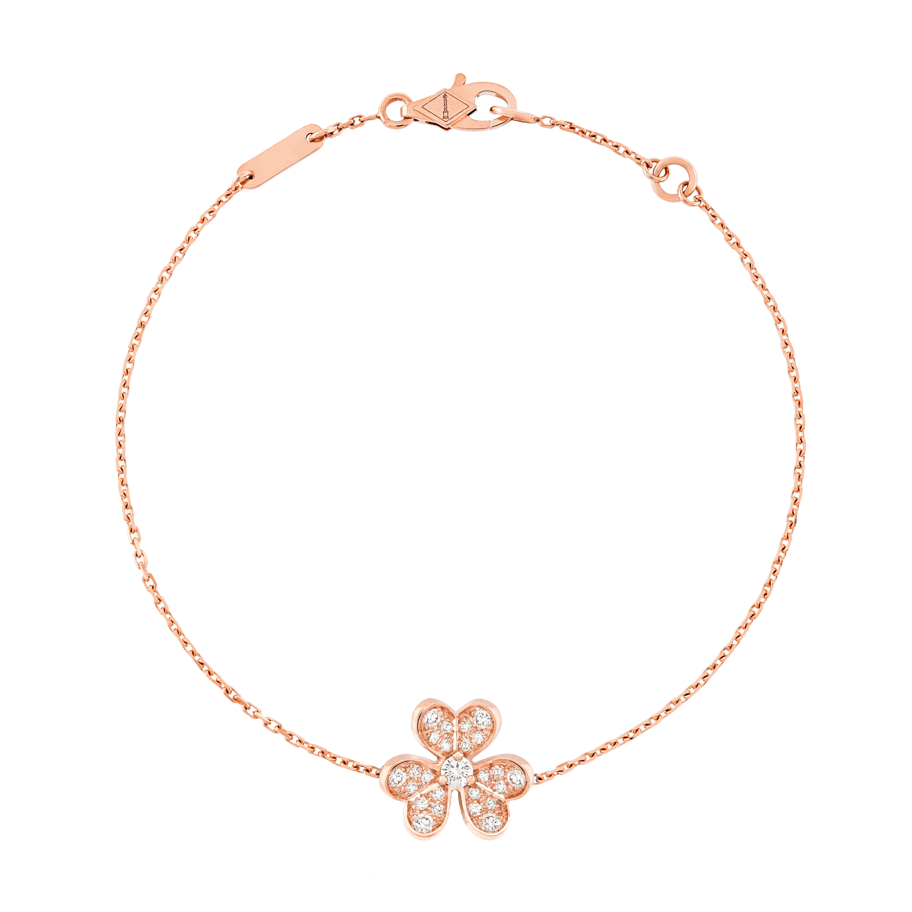 Three Petal Flower Rose Gold Diamond Bracelet