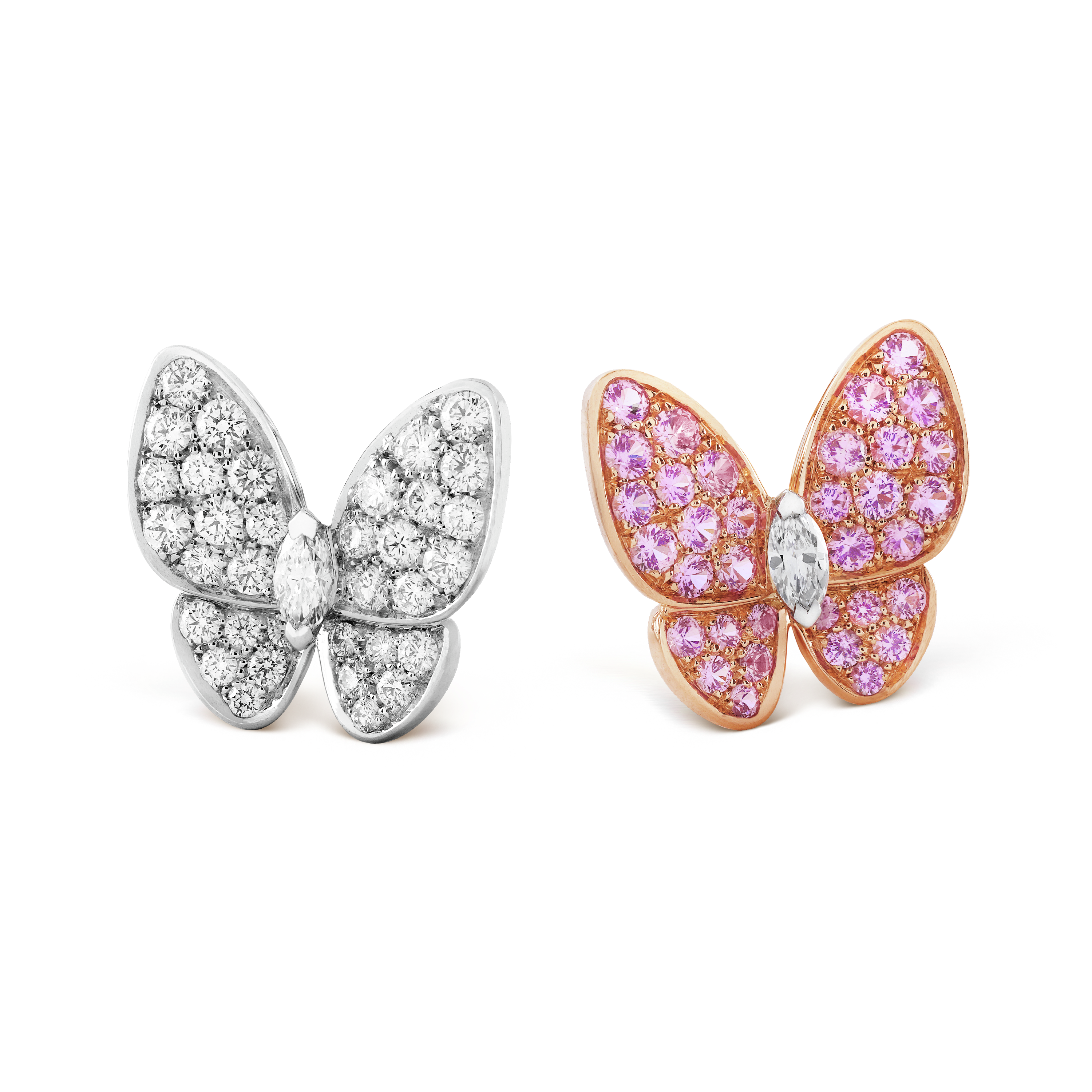 Two Butterfly earrings  white gold, Diamond