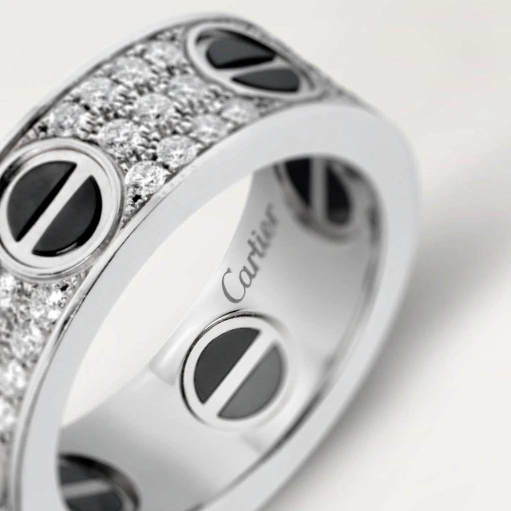 KADIR-LOVE RING DIAMOND-PAVED, CERAMIC WHITE GOLD, CERAMIC, DIAMONDS