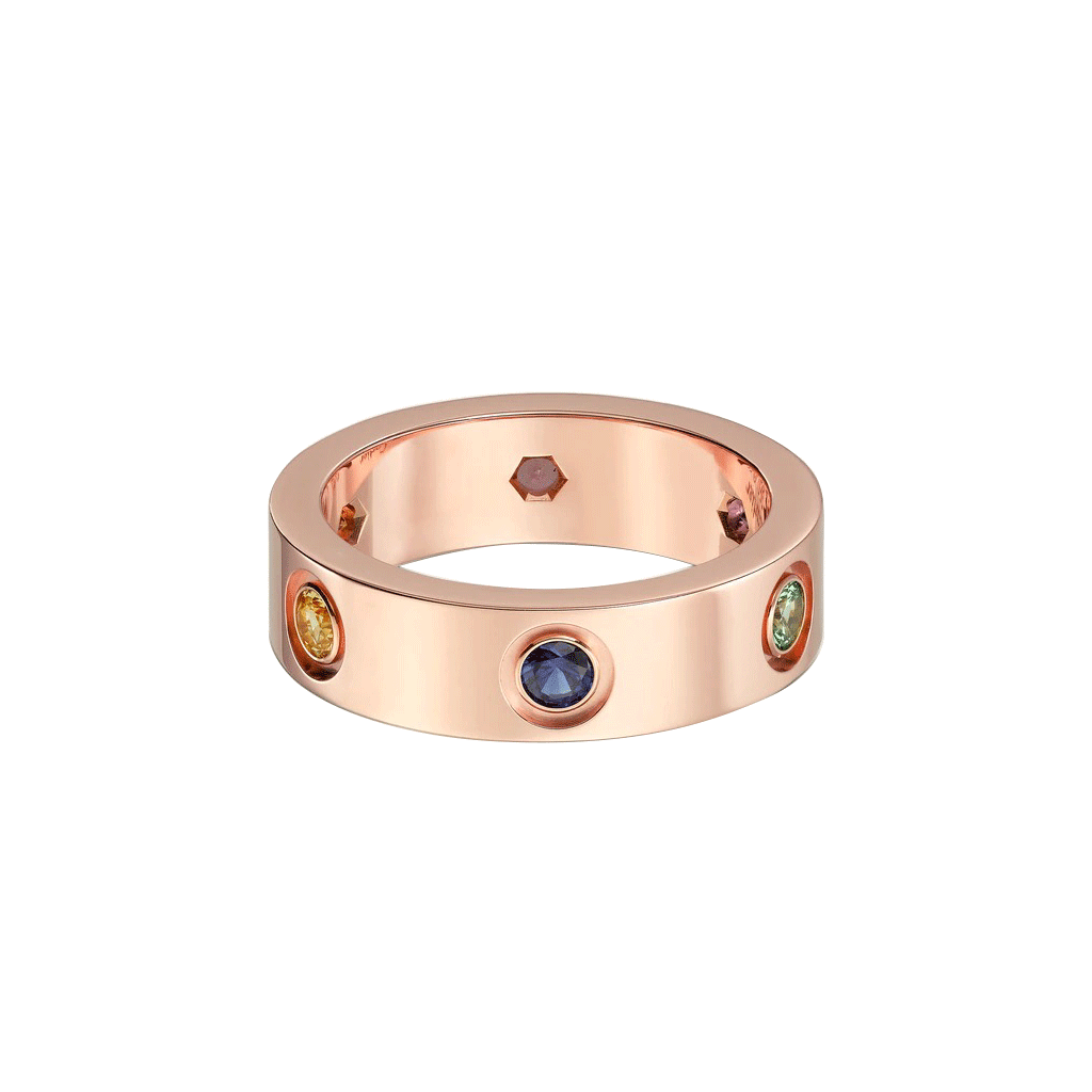 KADIR-LOVE RING ROSE GOLD, SAPPHIRES, GARNETS, AMETHYST