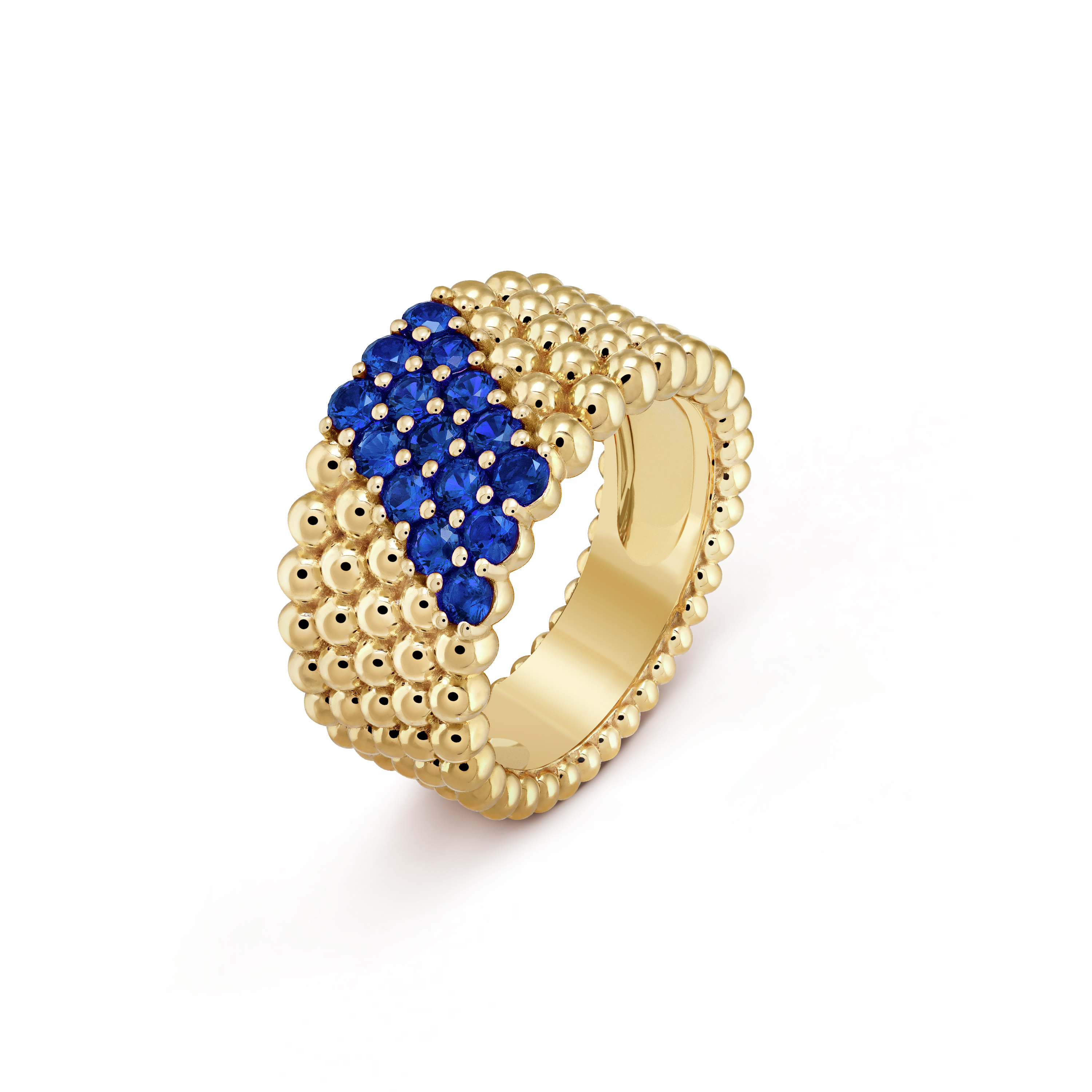 Perlée couleurs ring, 5 rows  yellow gold, Sapphire