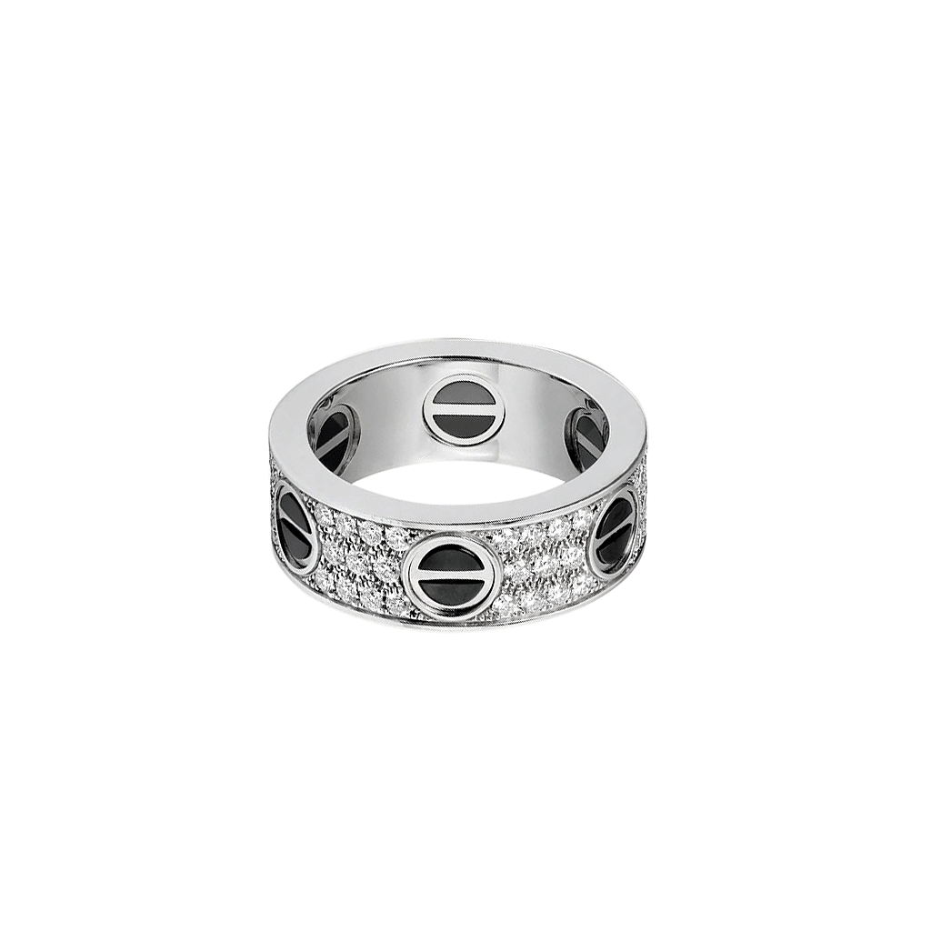 KADIR-LOVE RING DIAMOND-PAVED, CERAMIC WHITE GOLD, CERAMIC, DIAMONDS