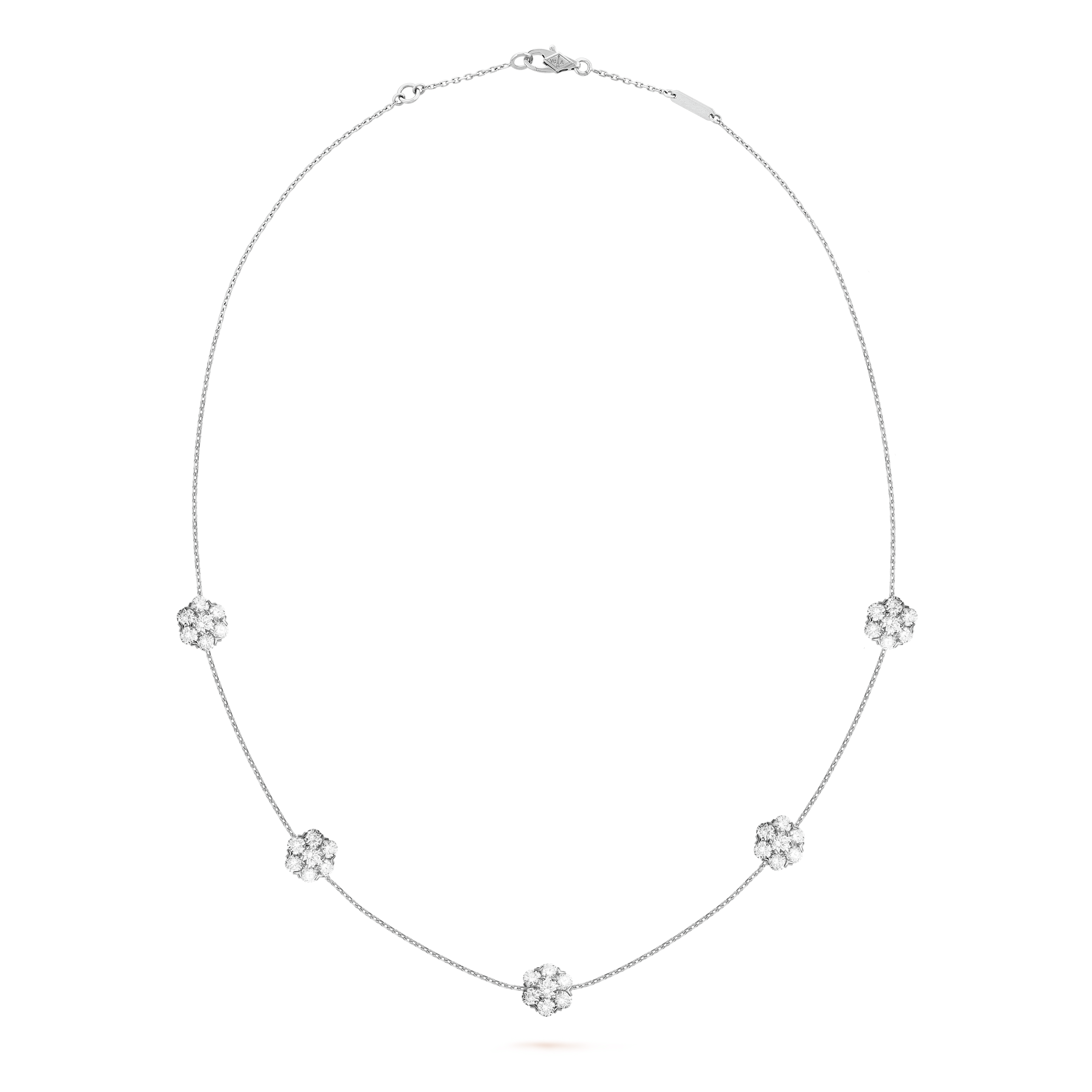 Fleurette necklace, 5 flowers, large model white gold, Diamond