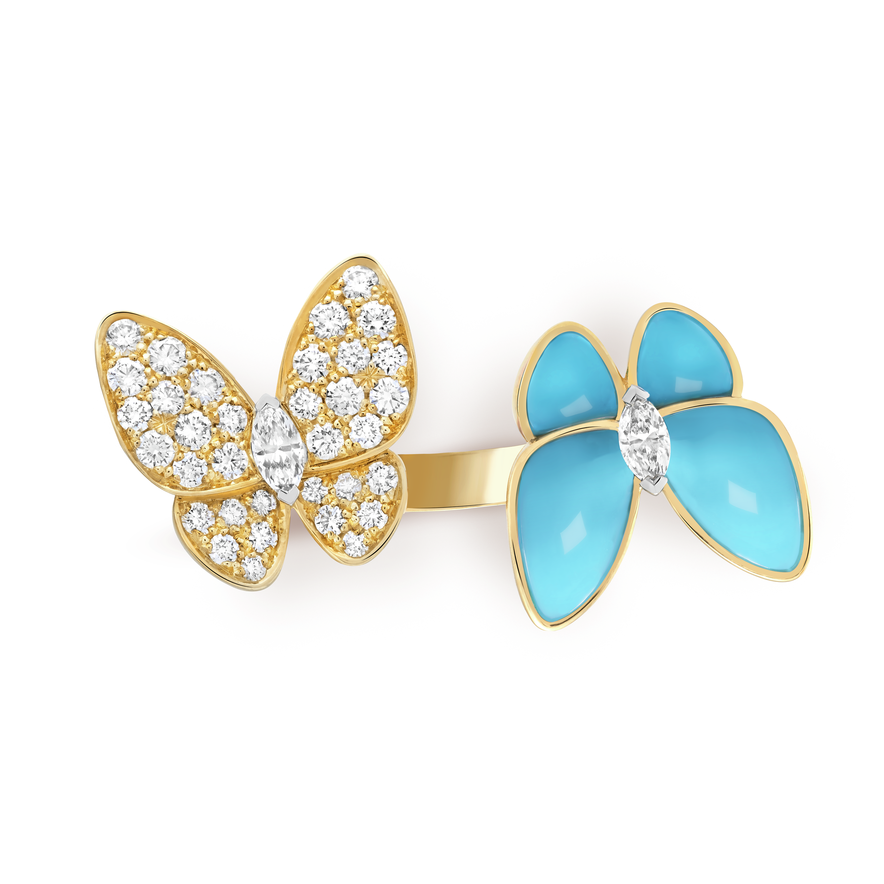 Two Butterfly Between the Finger ring  yellow gold, Diamond