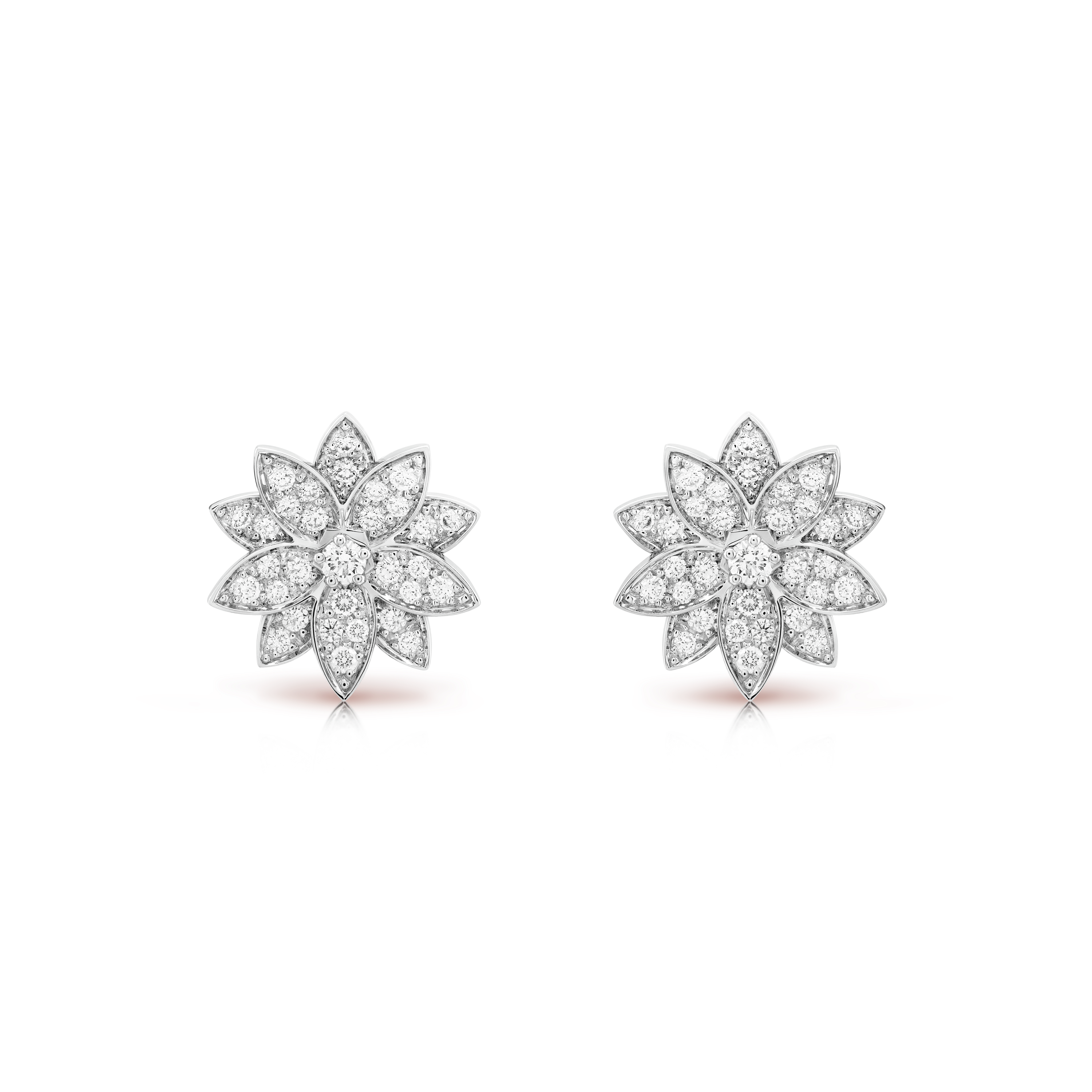 Lotus earrings, small model white gold, Diamond
