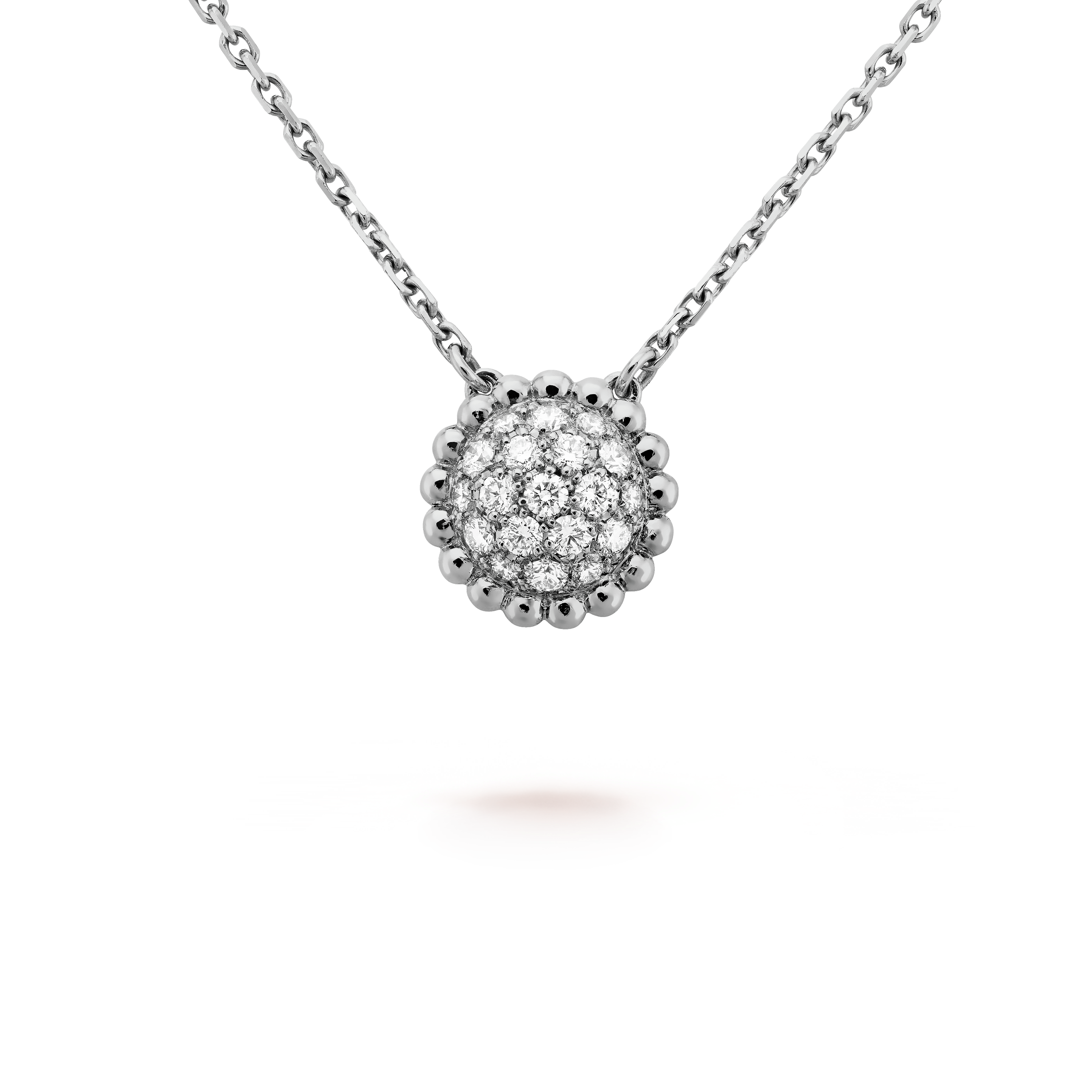 The pendant is attached to the necklace’s chain white gold, Diamond
