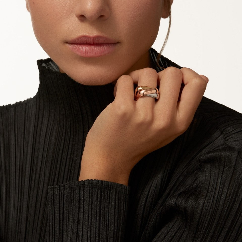 Carty Three Circles Pincushion White Gold&Rose Gold&Yellow Gold Ring Large Model