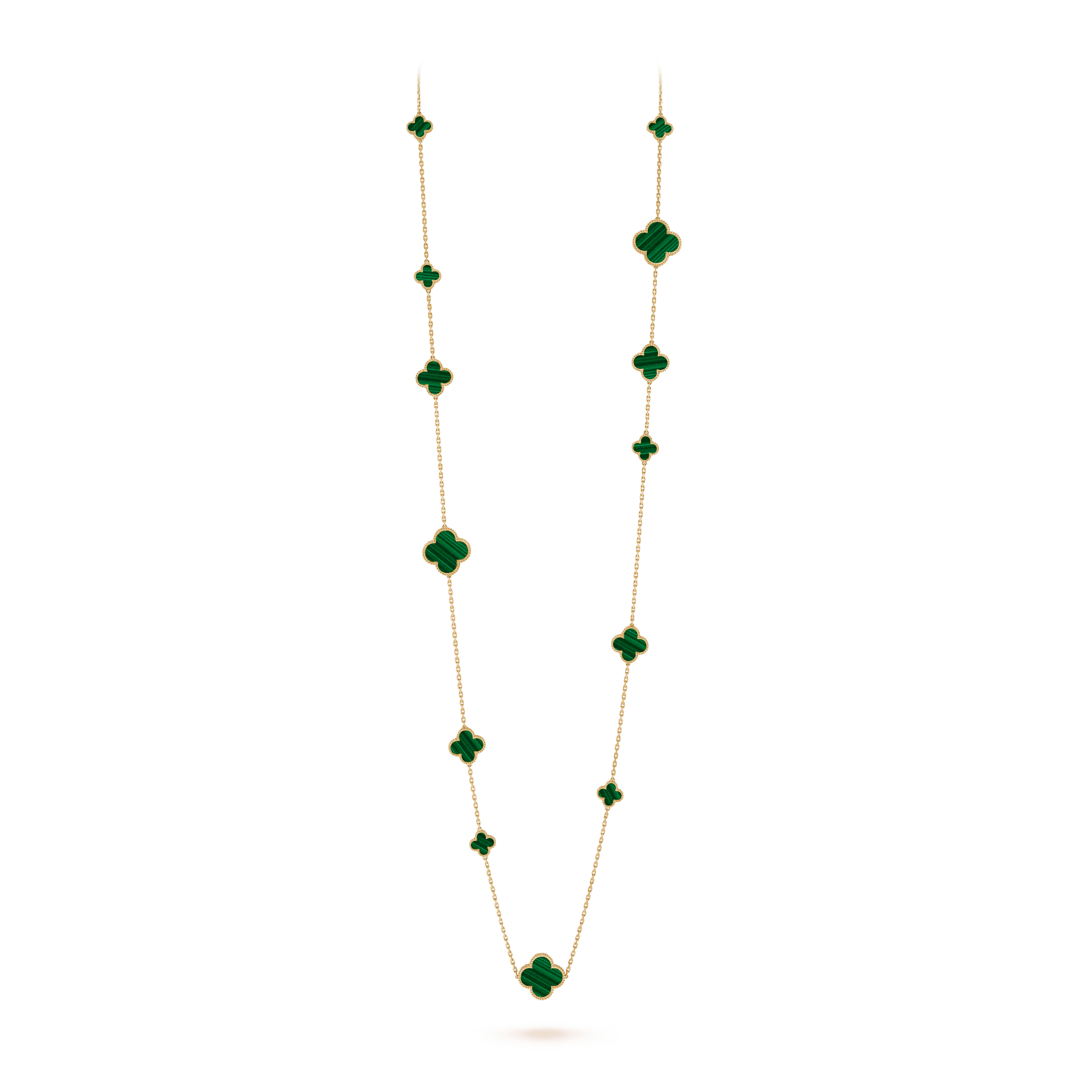 Magic Alhambra long necklace, 16 motifs  yellow gold, Malachite