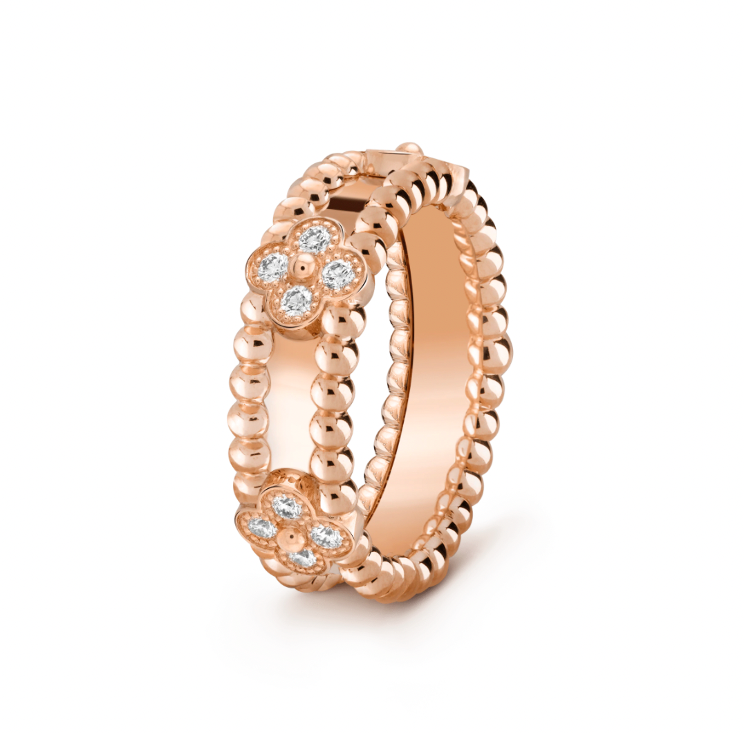 Perlée sweet clovers ring Rose gold, Diamond