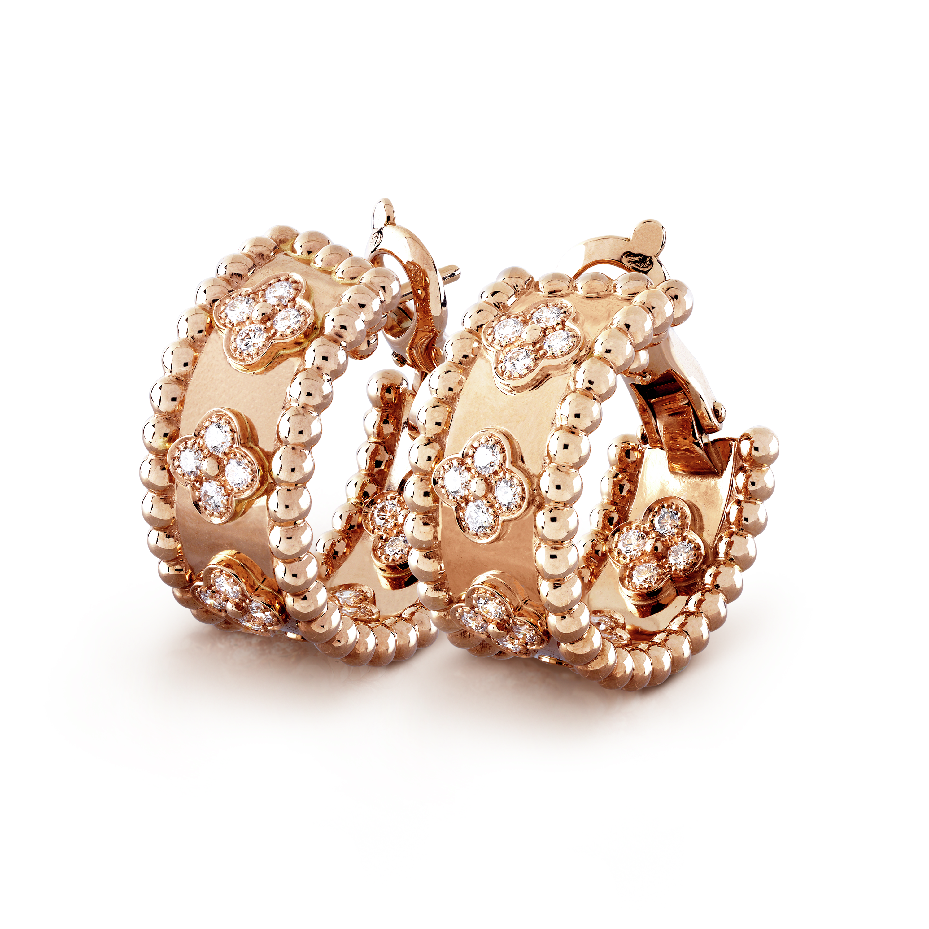 Perlée clovers hoop earrings rose gold, Diamond