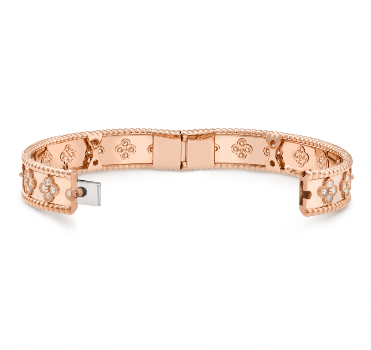 Perlée clovers bracelet, small model Rose gold, Diamond