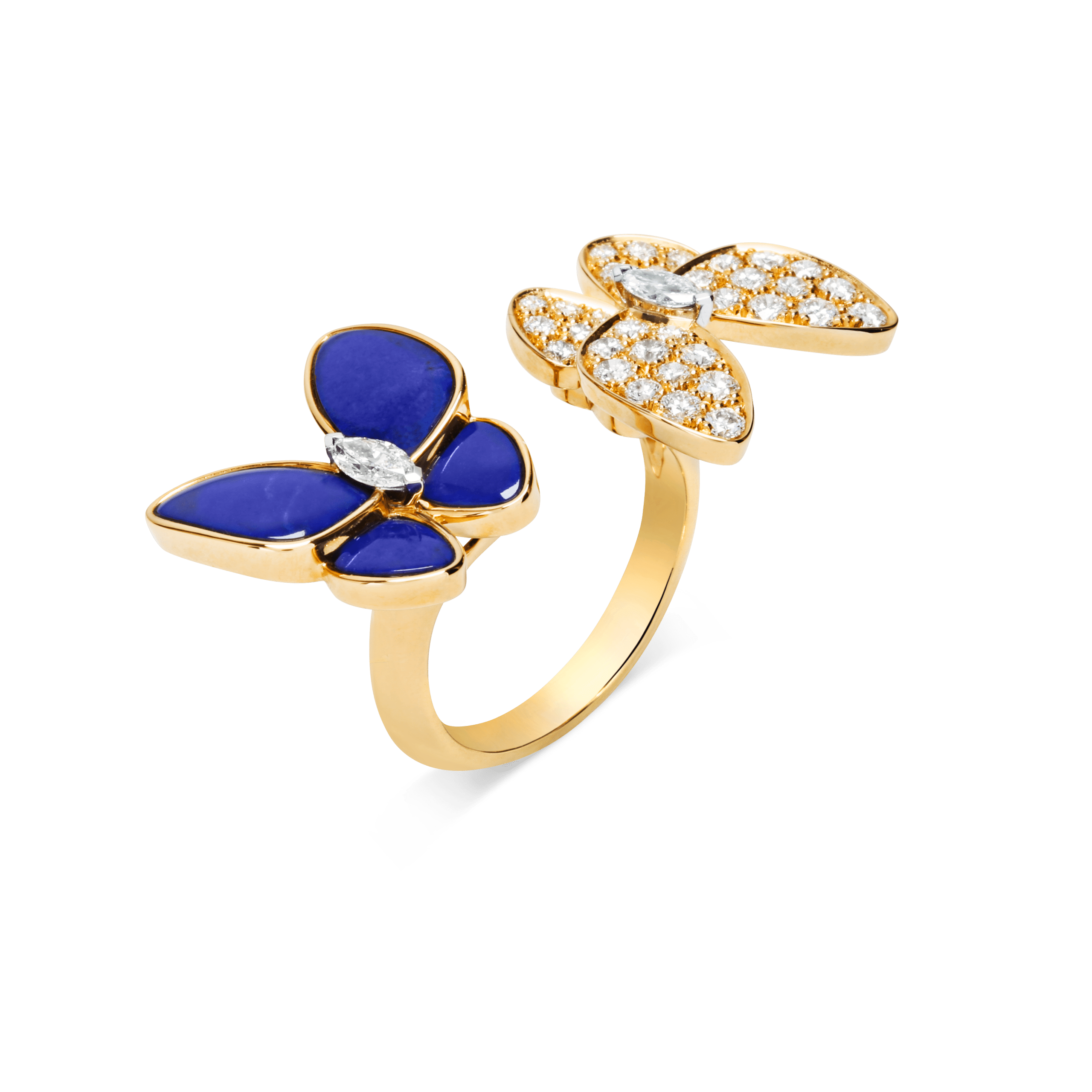 Two Butterfly Between the Finger ring  yellow gold, Diamond
