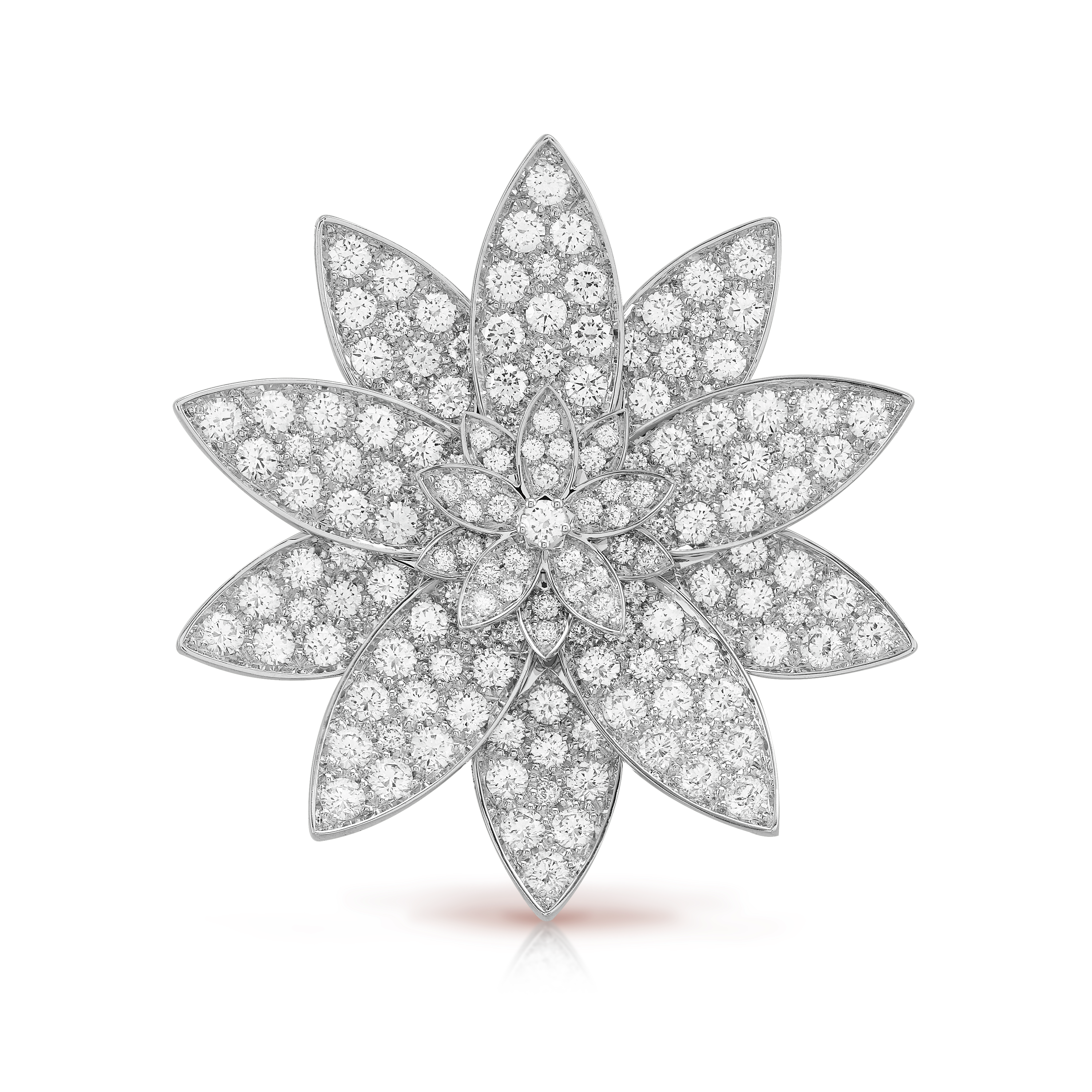 Lotus clip pendant, large model white gold, Diamond