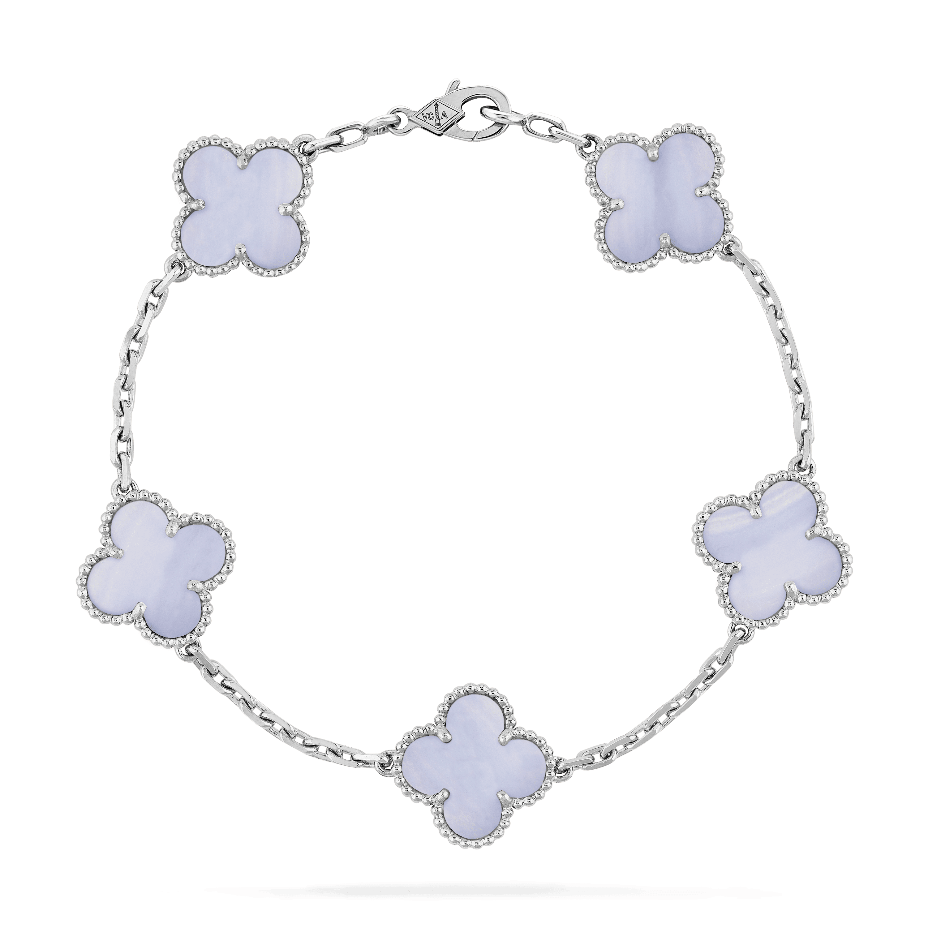 Van Cleef&Arpels Vintage Alhambra bracelet, 5 motifs 18K white gold, Chalcedony