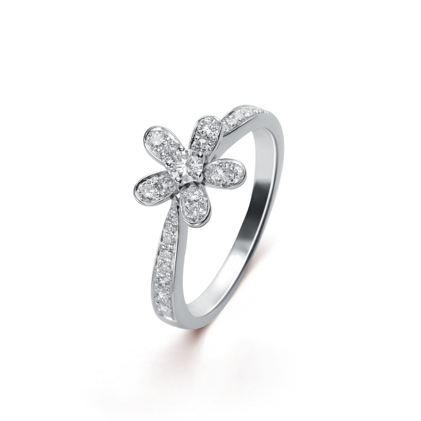 Socrate ring, 1 flower white gold, Diamond