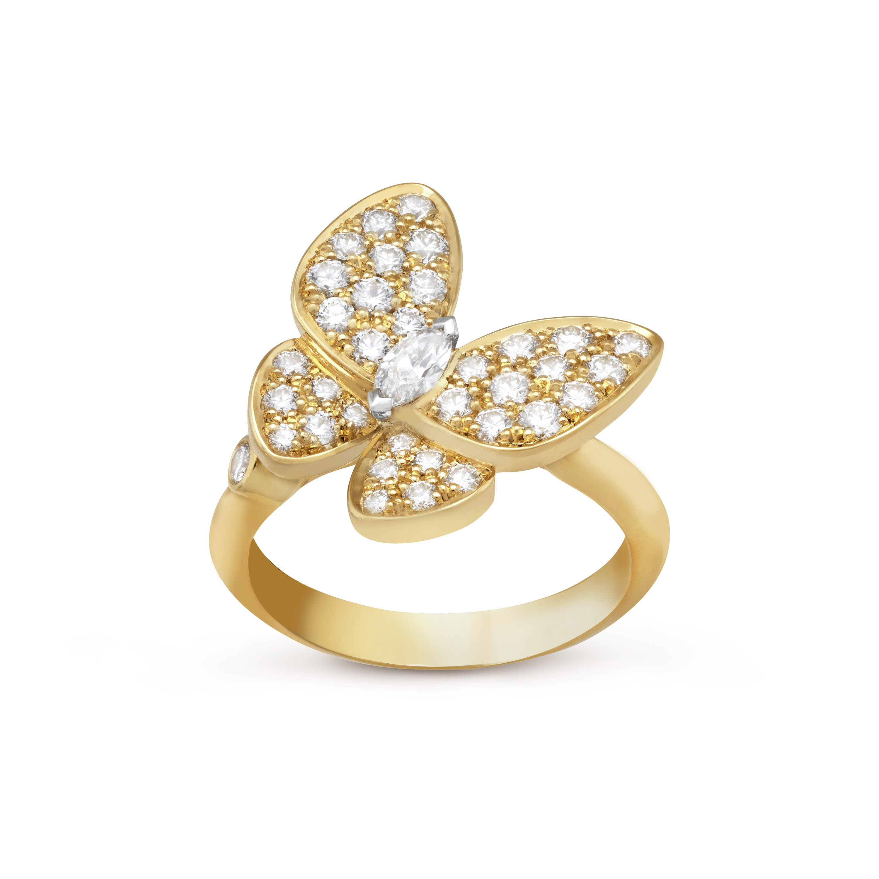 Two Butterfly ring yellow gold, Diamond