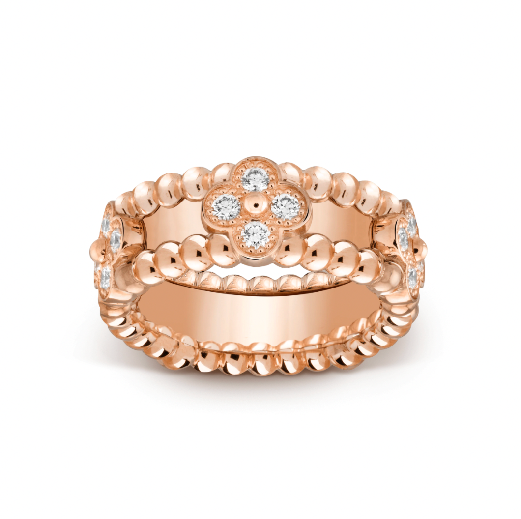 Perlée sweet clovers ring Rose gold, Diamond