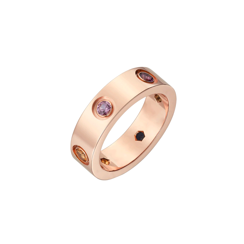 KADIR-LOVE RING ROSE GOLD, SAPPHIRES, GARNETS, AMETHYST