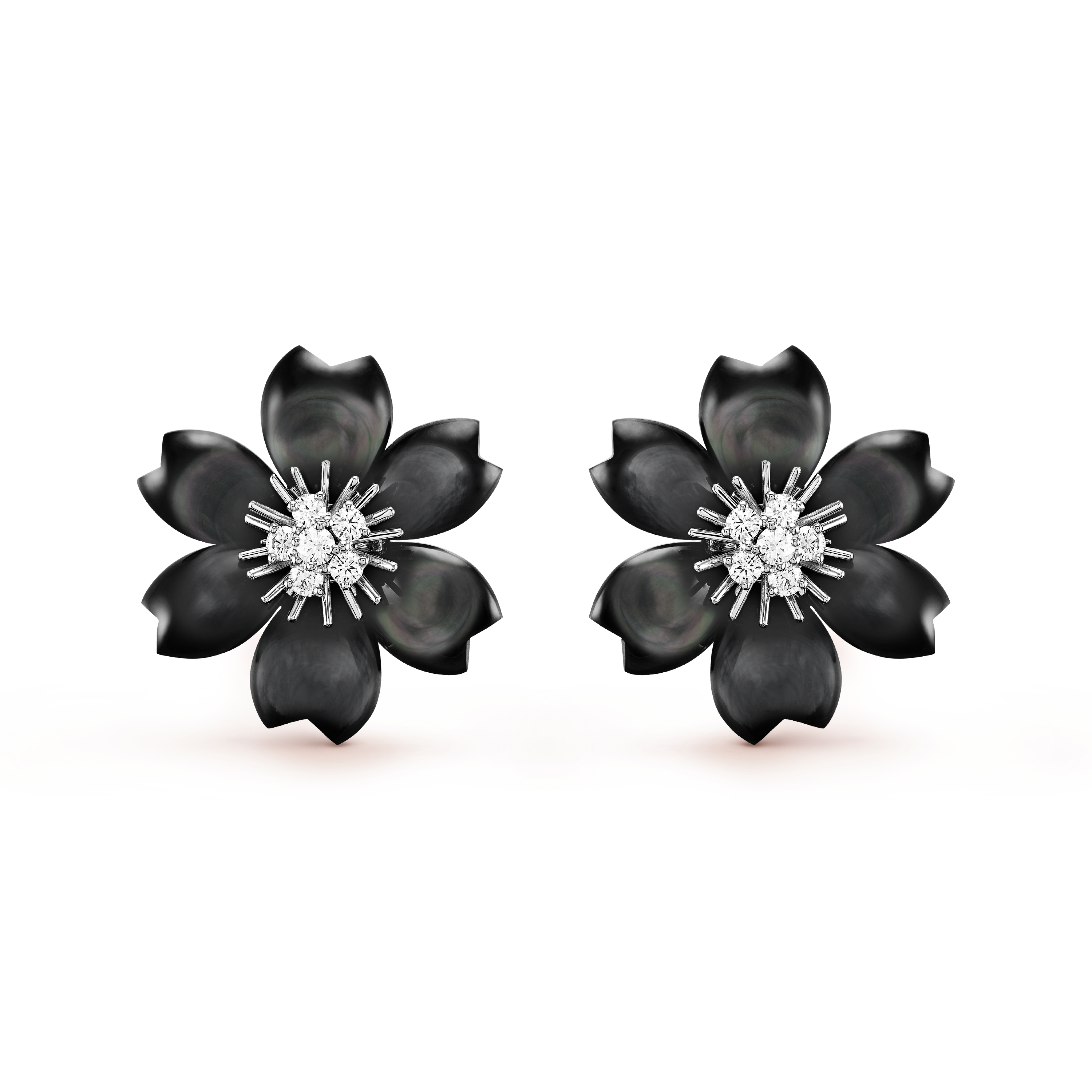 Rose de Noël earrings, small model white gold, Diamond