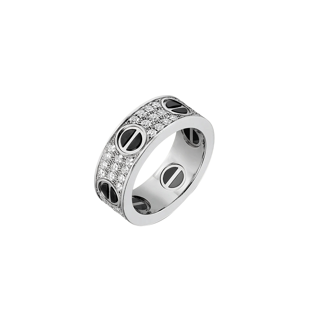 KADIR-LOVE RING DIAMOND-PAVED, CERAMIC WHITE GOLD, CERAMIC, DIAMONDS