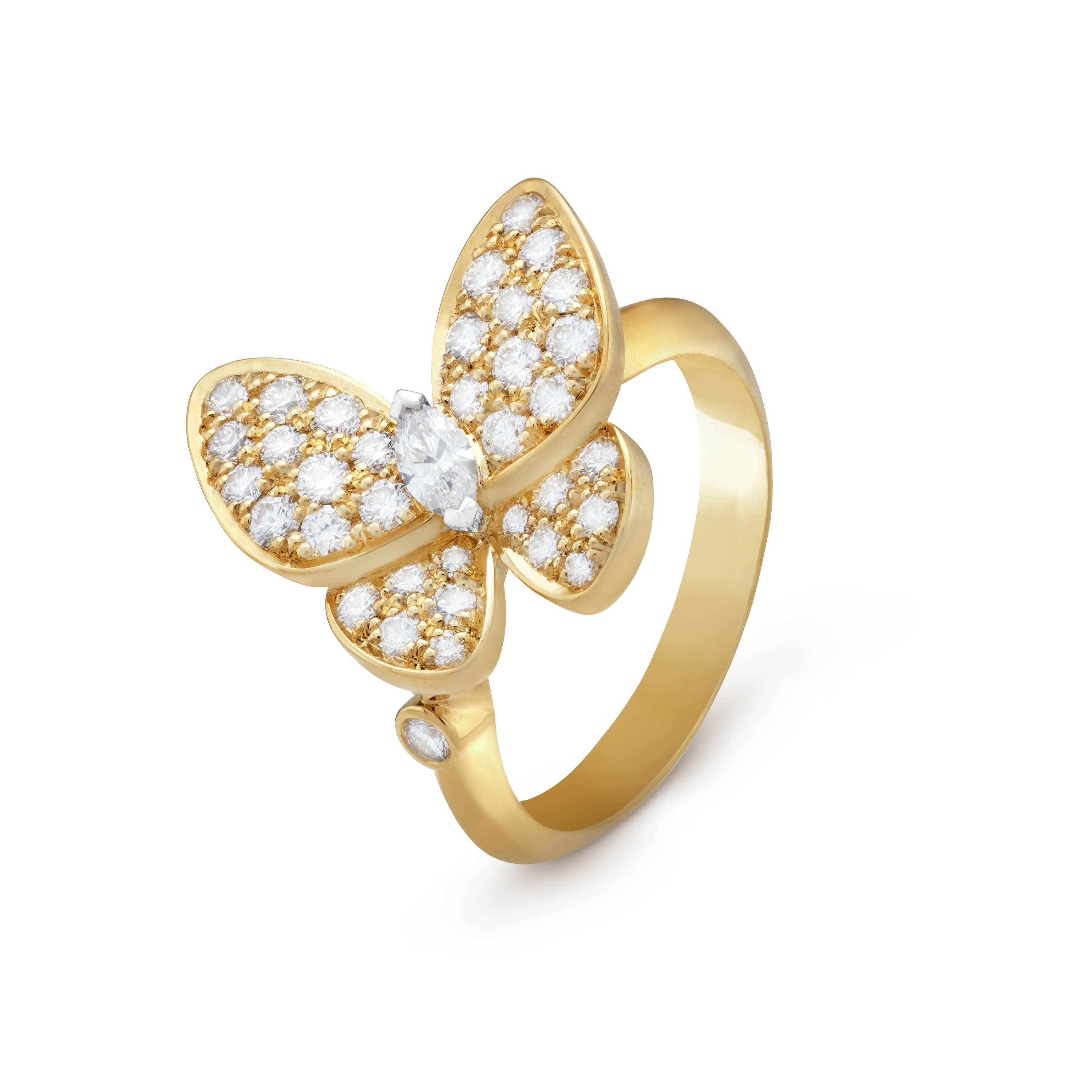 Two Butterfly ring yellow gold, Diamond